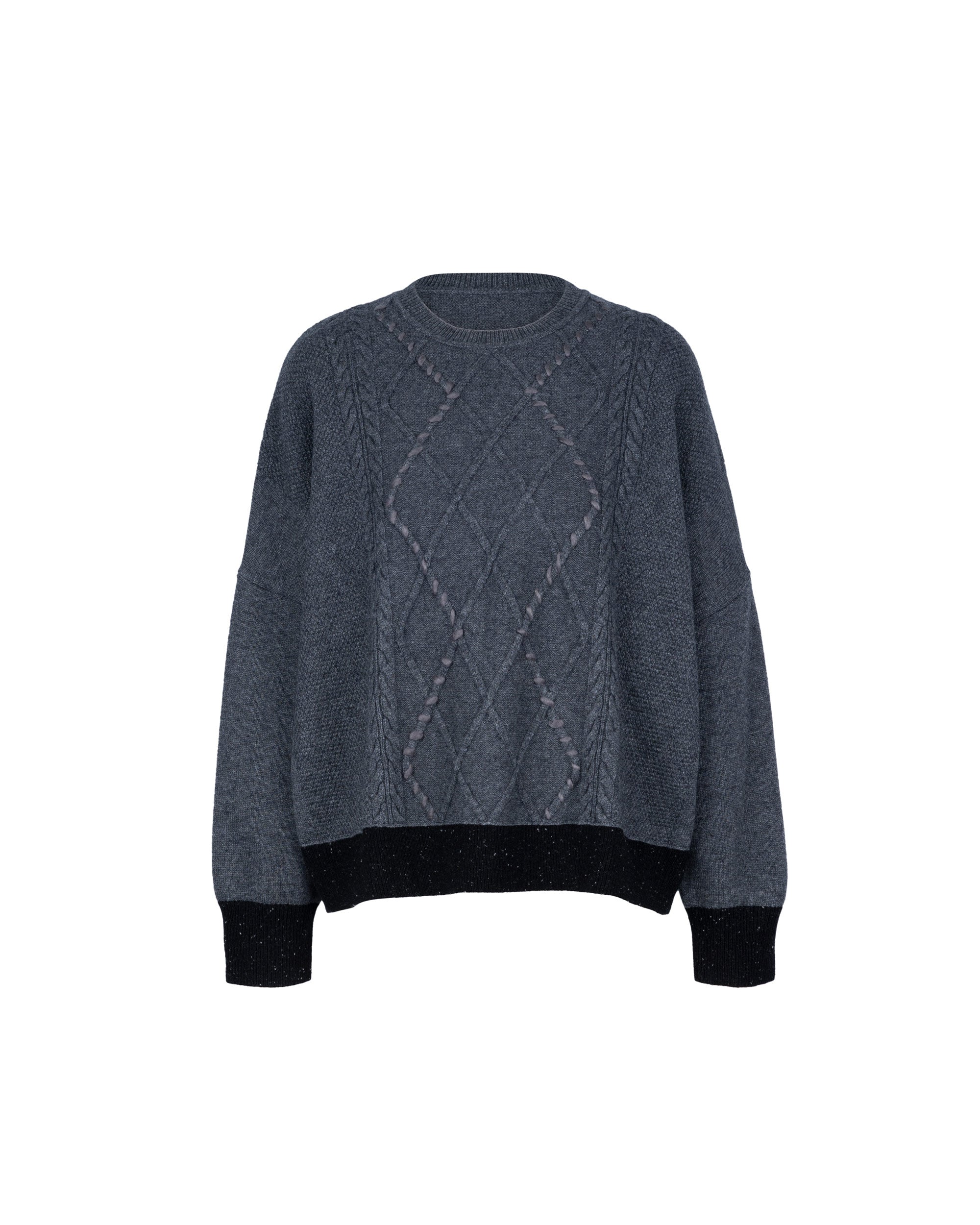 Wool Cashmere Diamond Cable Colorful Stitch Knit Top