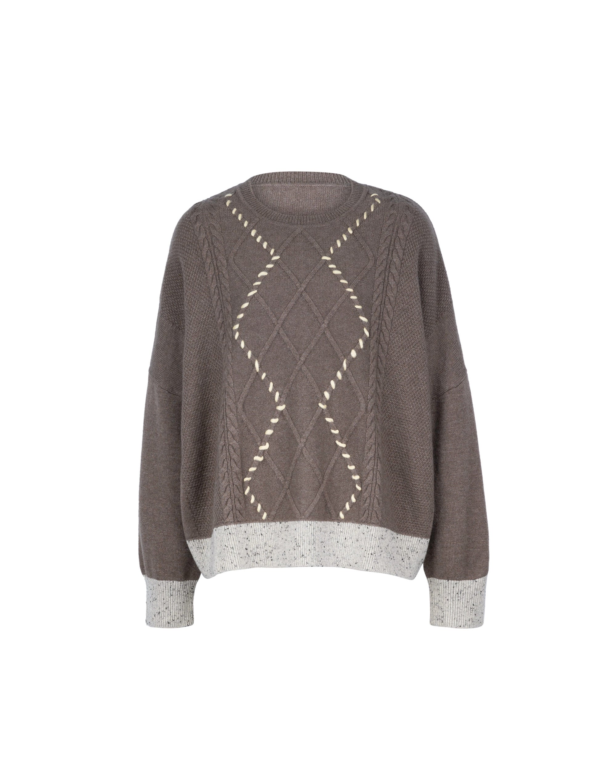 Wool Cashmere Diamond Cable Colorful Stitch Knit Top