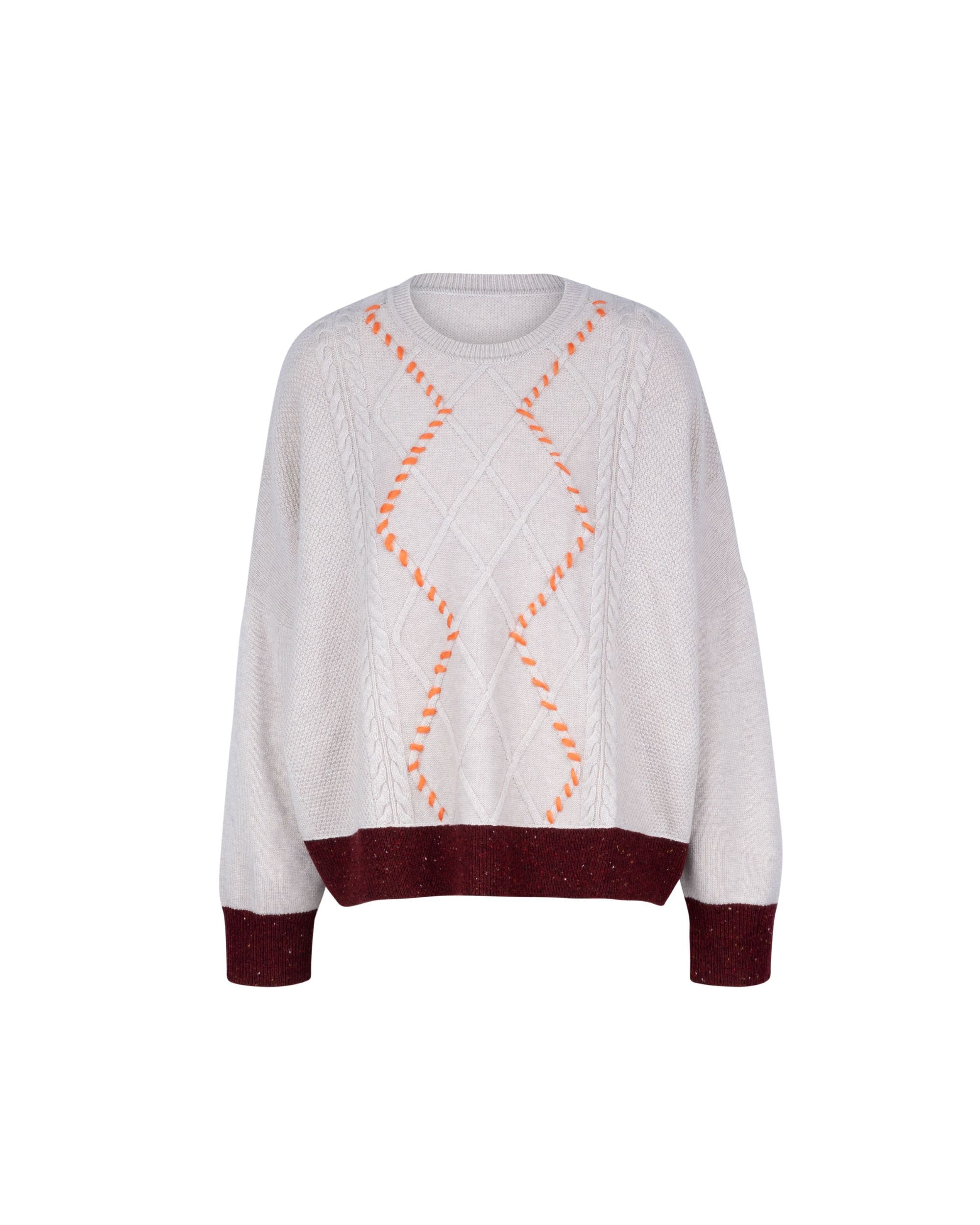 Wool Cashmere Diamond Cable Colorful Stitch Knit Top