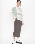 Cashmere Border Mix Cable Knit Top