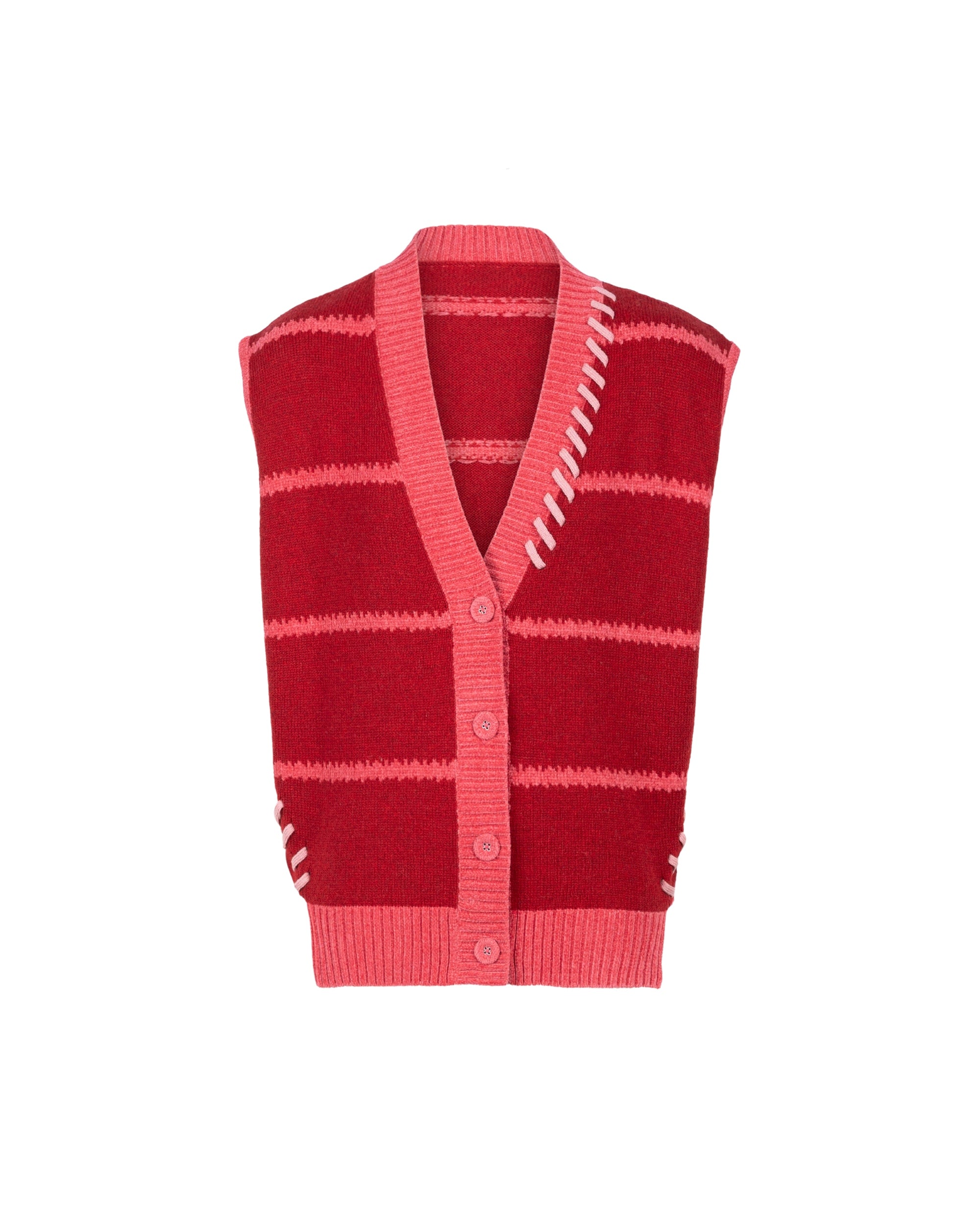 Merino Wool Ctn Border Bold Stitch Knit Vest