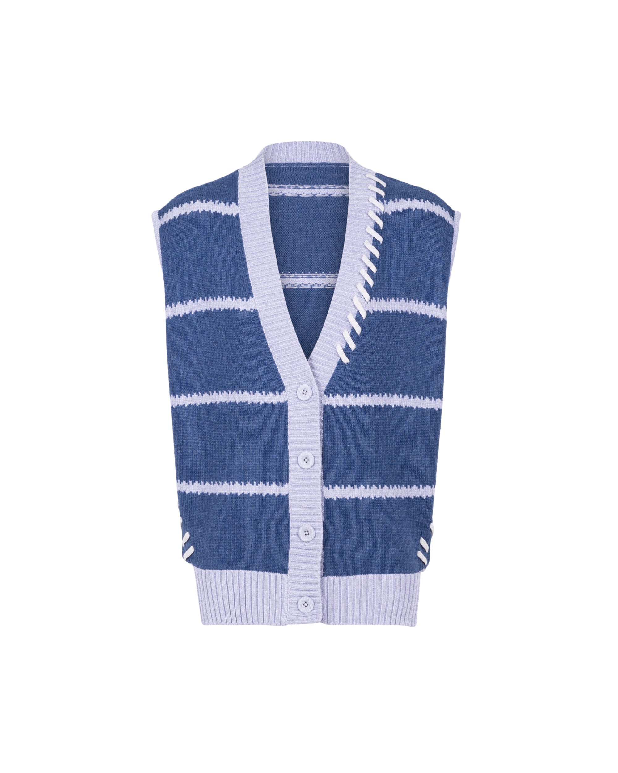 Merino Wool Ctn Border Bold Stitch Knit Vest