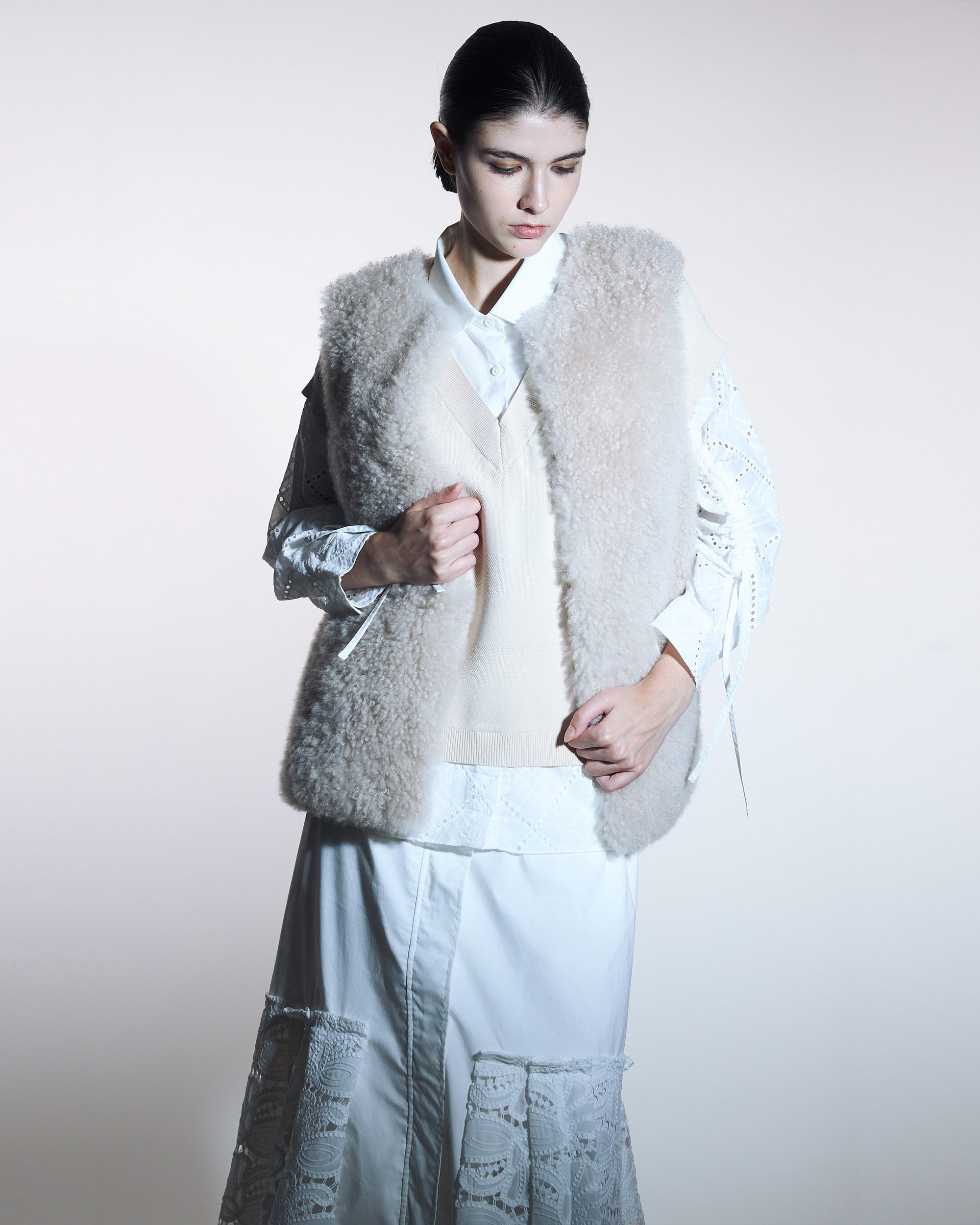 Cashmere Fur Knit Back Gilet