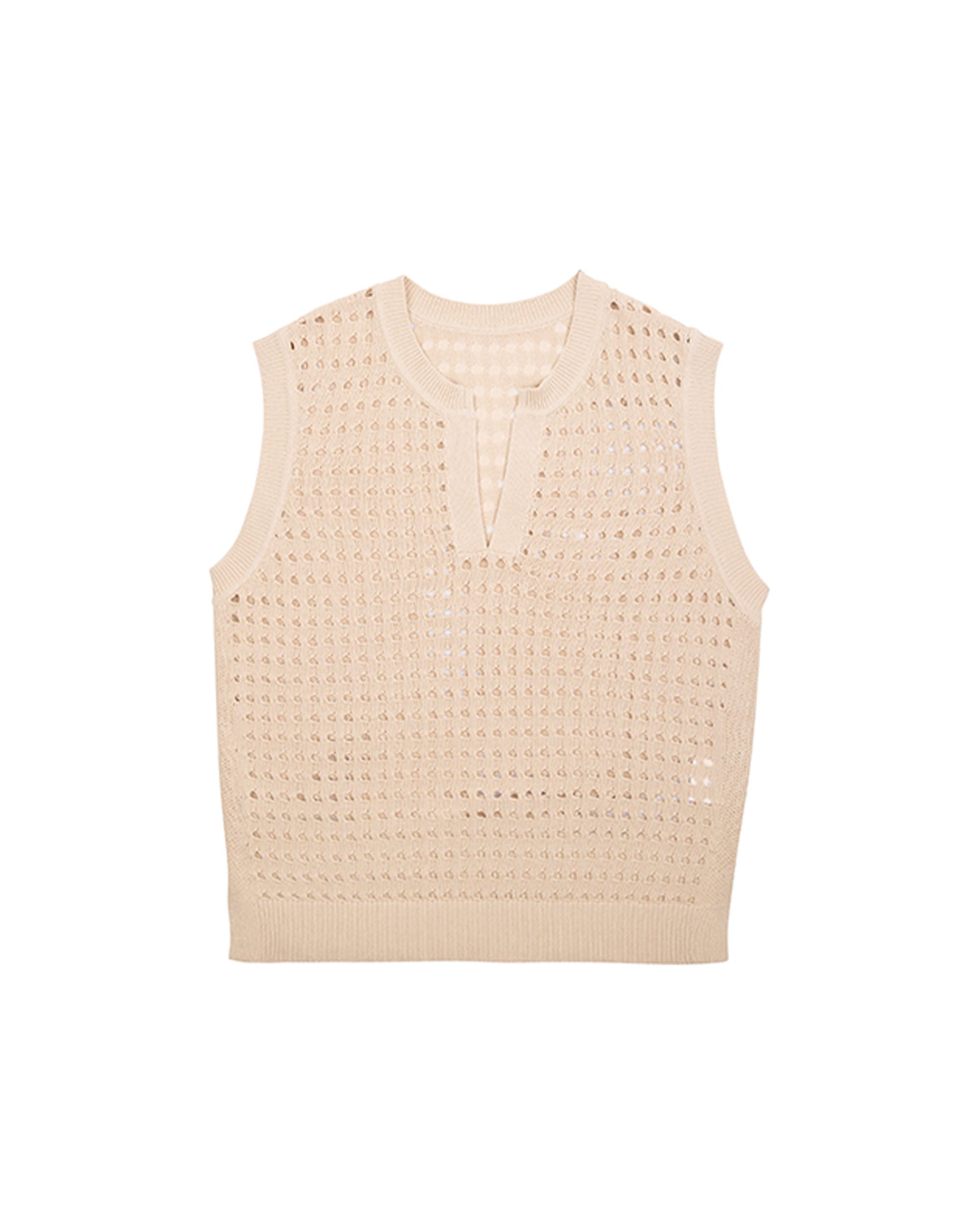 Cotton Mix V Neck Pointelle Vest