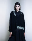 Cashmere Paper Yarn Trim Knit Cardigan