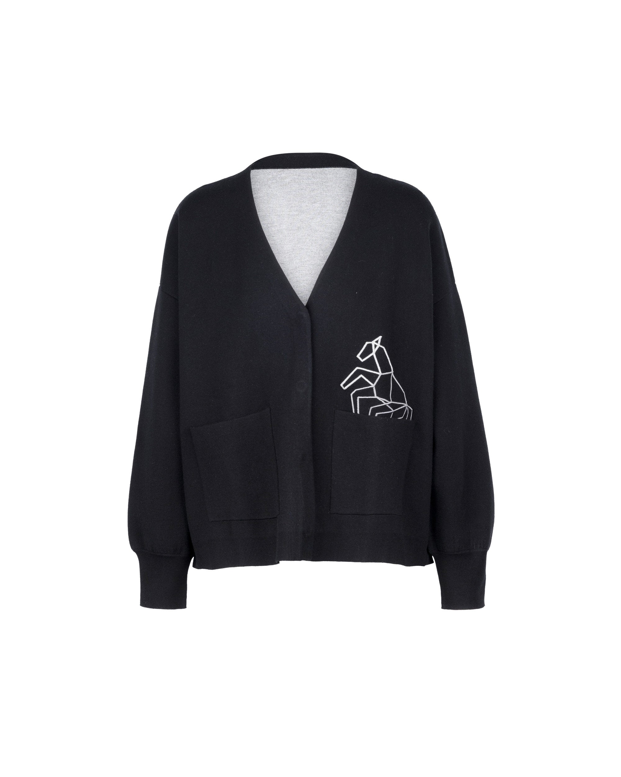 Horse Gradation Embroidery Double Face Cardigan