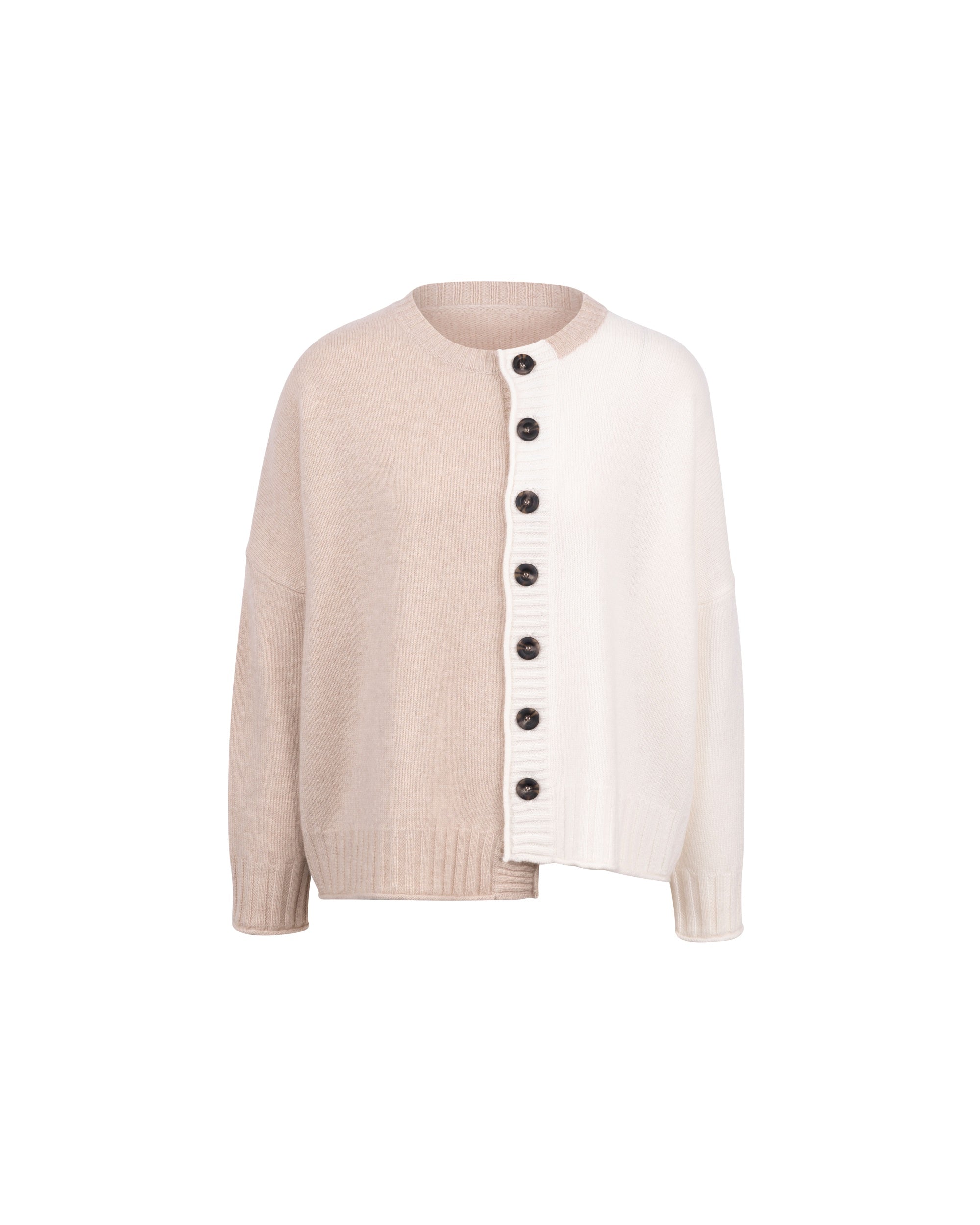 Cashmere Bi-color Asymmetric Cut Cardigan