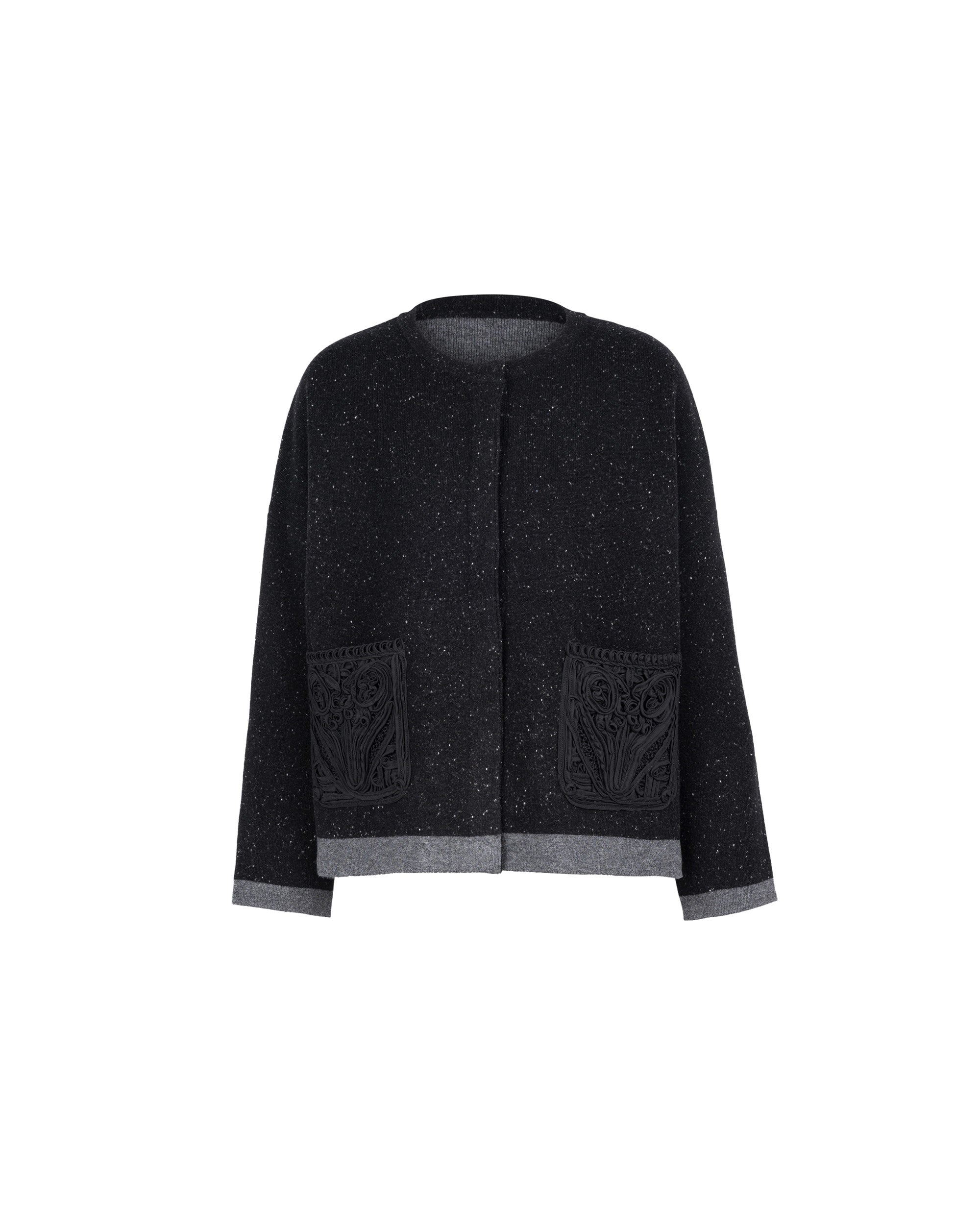 Wool Cashmere Crochet Pocket Cardigan