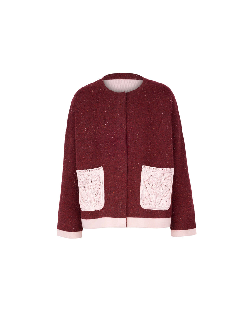 Wool Cashmere Crochet Pocket Cardigan