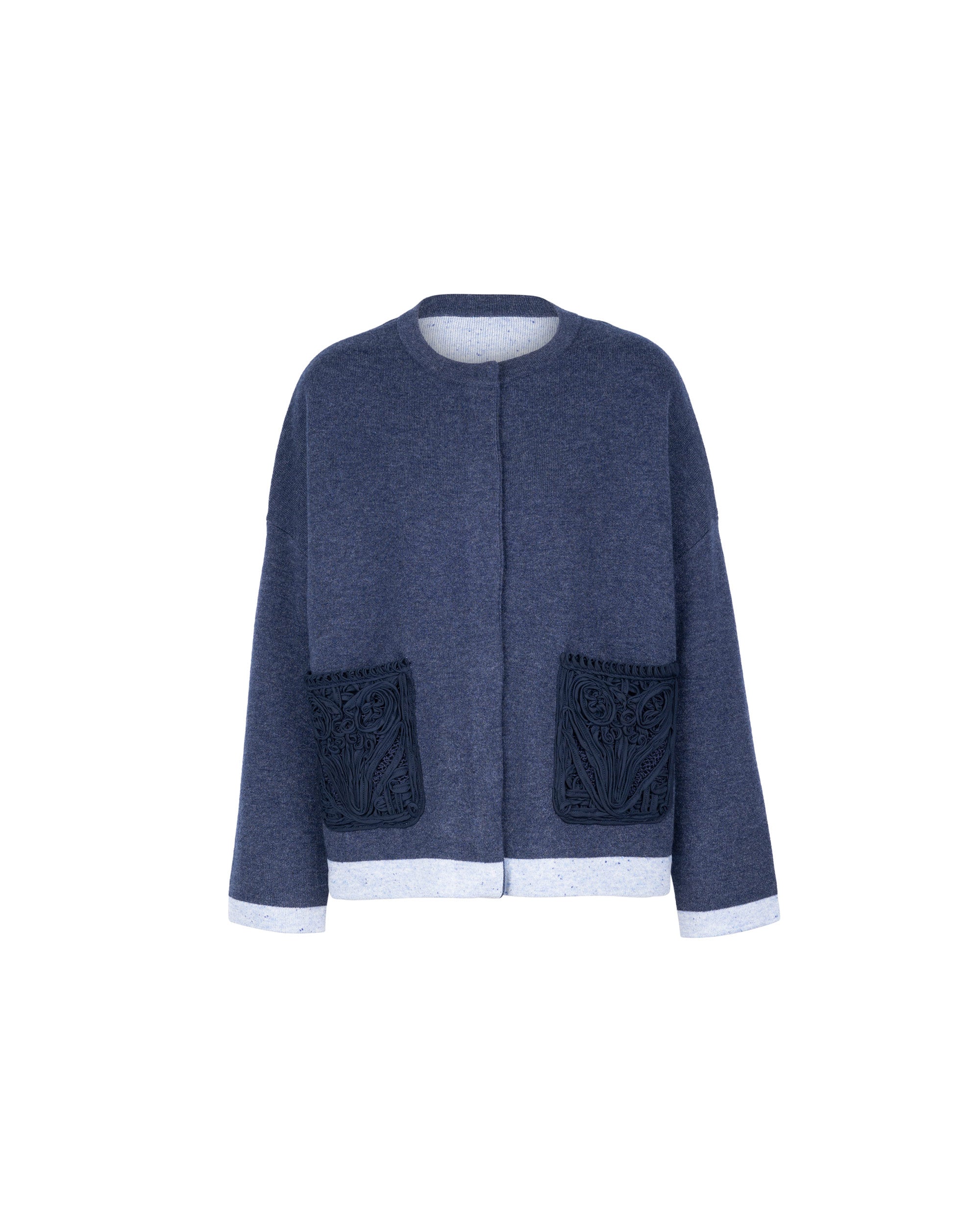 Wool Cashmere Crochet Pocket Cardigan