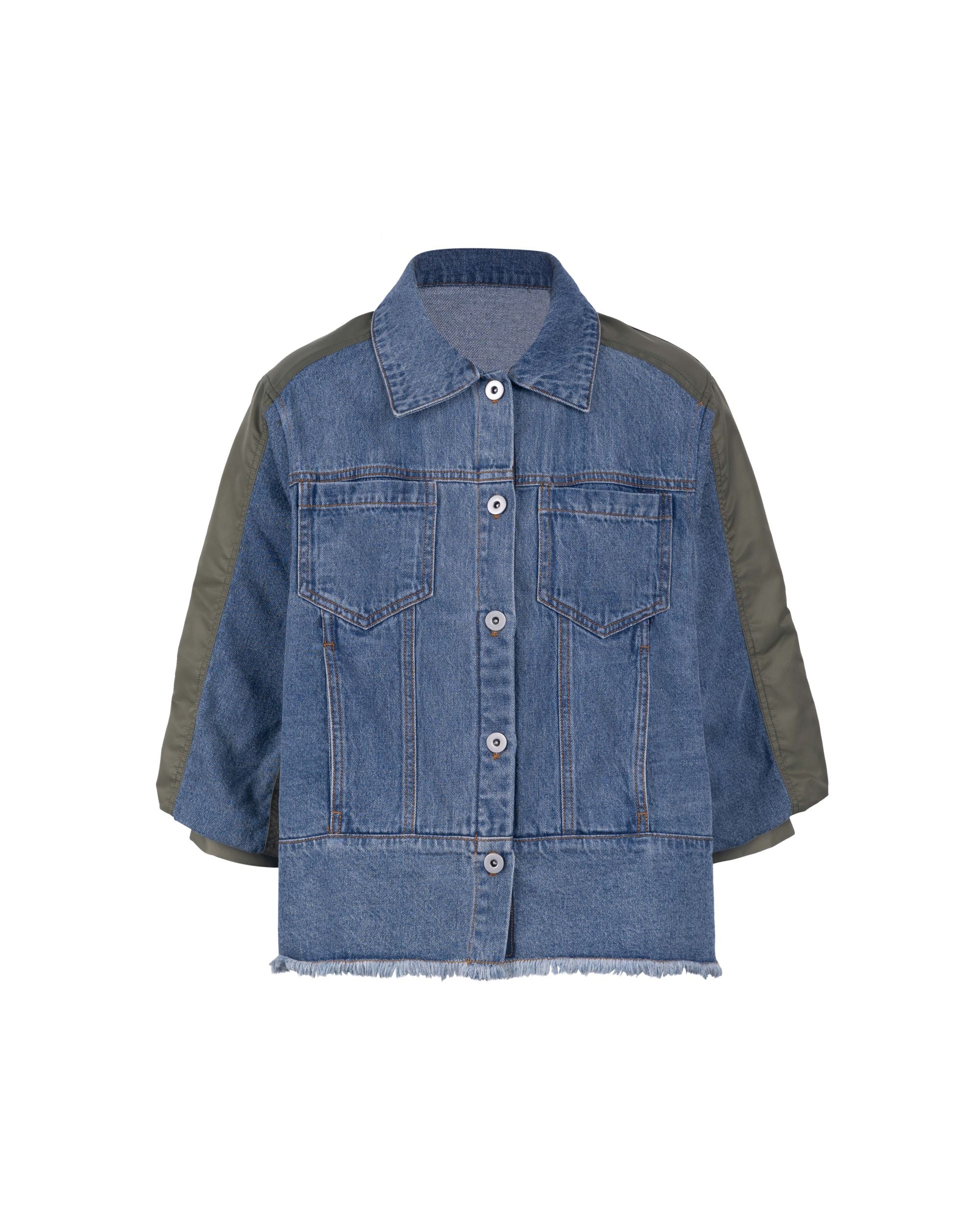 Nylon Bubble Crop Sleeve Denim Jacket