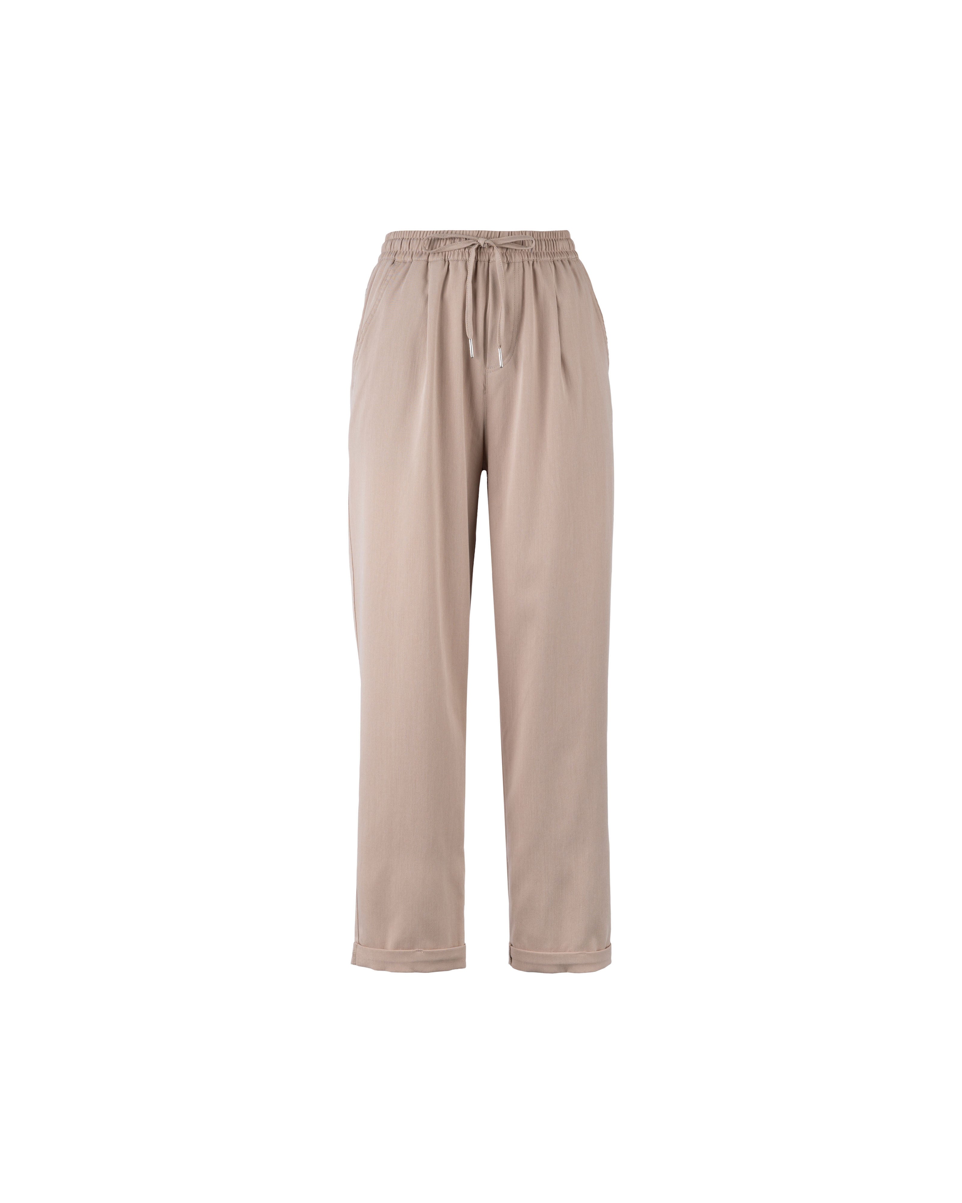 Poly Rayon Drawstring Waist Taper Pants