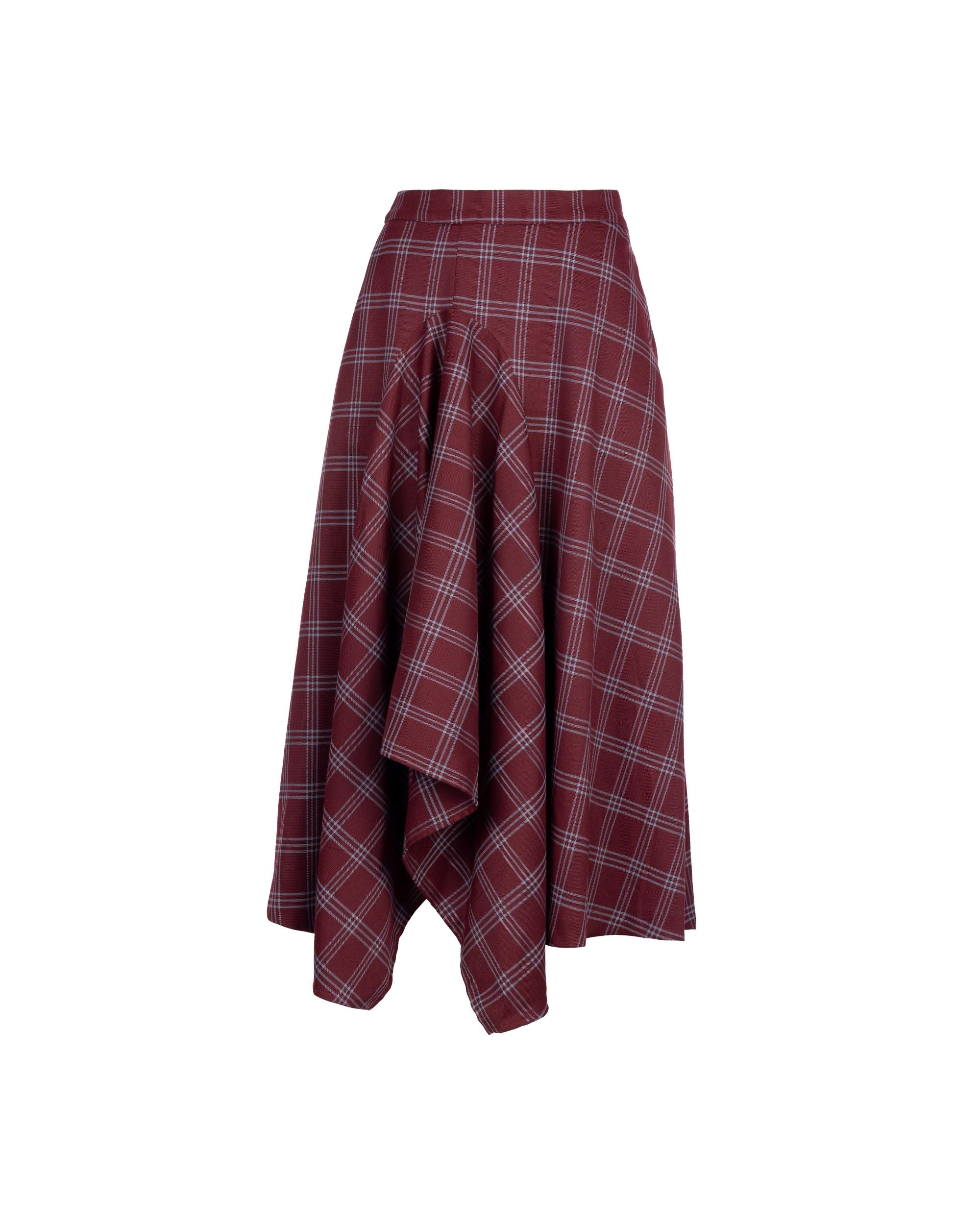 Xmas Capsule- Asy Hem Flare Check Skirt