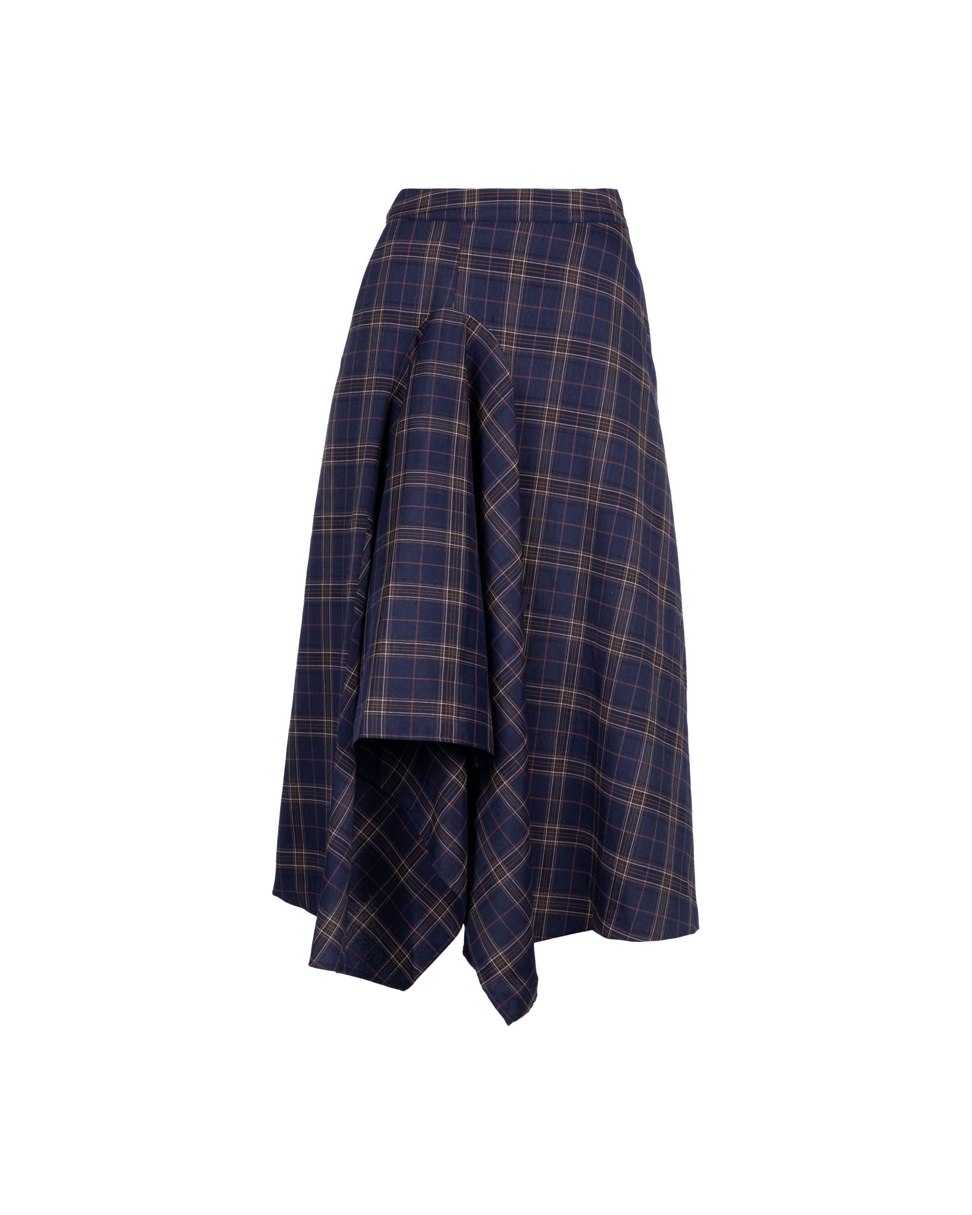 Xmas Capsule- Asy Hem Flare Check Skirt