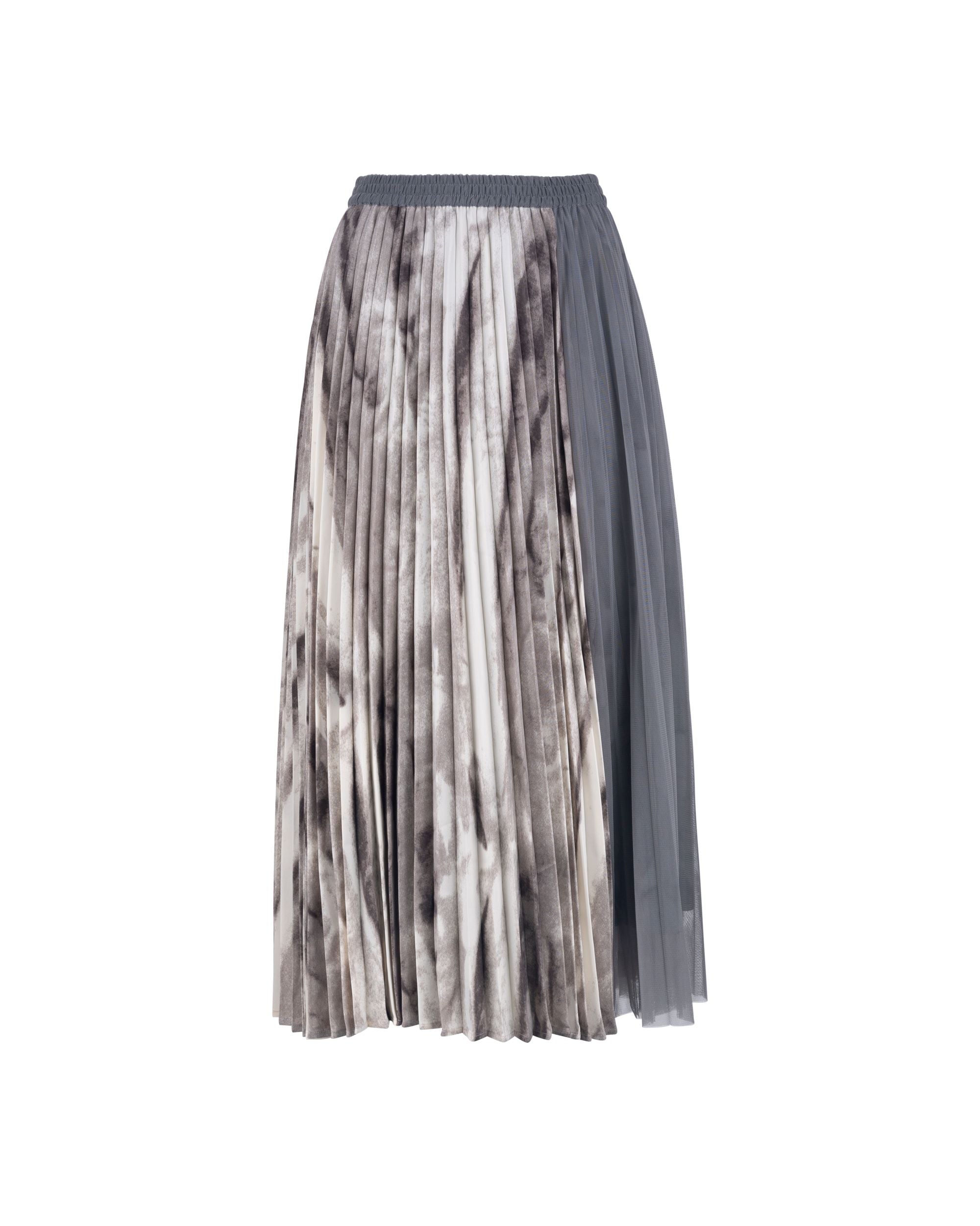 Abstract Print Pleated Maxi Skirt