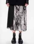 Abstract Print Pleated Maxi Skirt