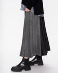 Denim Mix Pleated Maxi Skirt