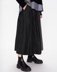 Denim Mix Pleated Maxi Skirt