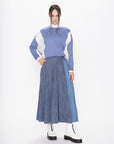 Denim Mix Pleated Maxi Skirt