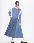 Denim Mix Pleated Maxi Skirt