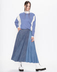 Denim Mix Pleated Maxi Skirt