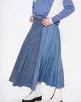 Denim Mix Pleated Maxi Skirt