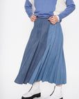 Denim Mix Pleated Maxi Skirt