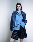 Denim ASY Ruffle Panel Blouse