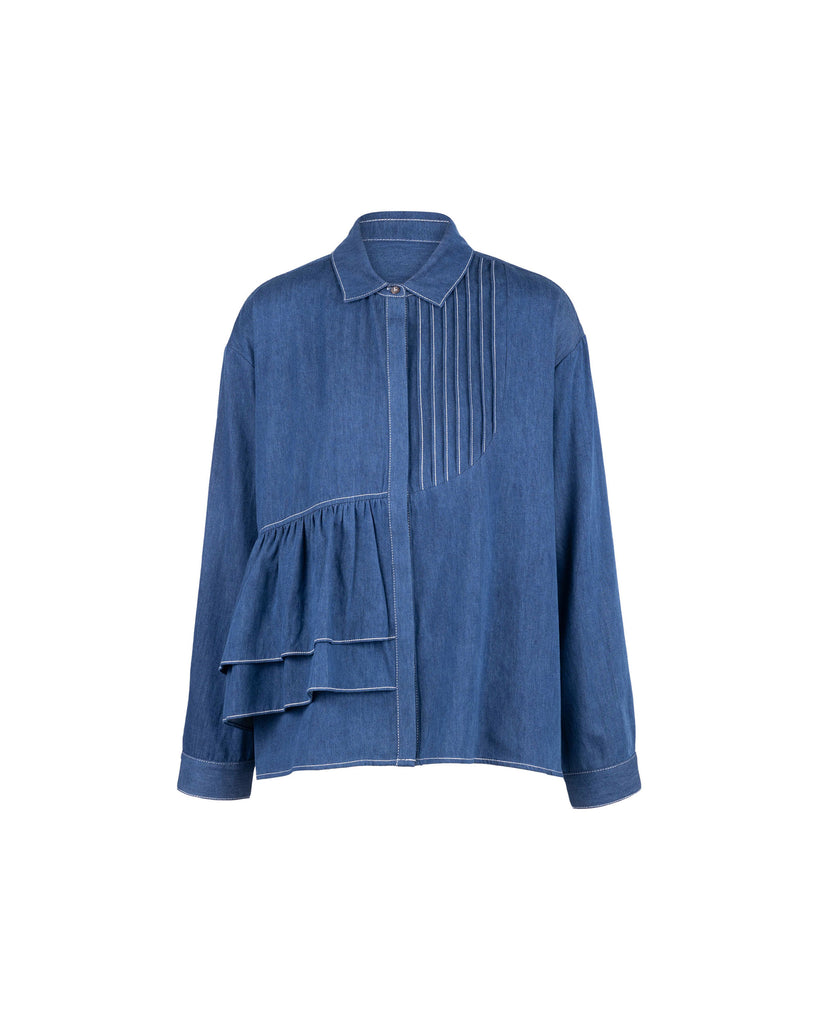 Denim ASY Ruffle Panel Blouse