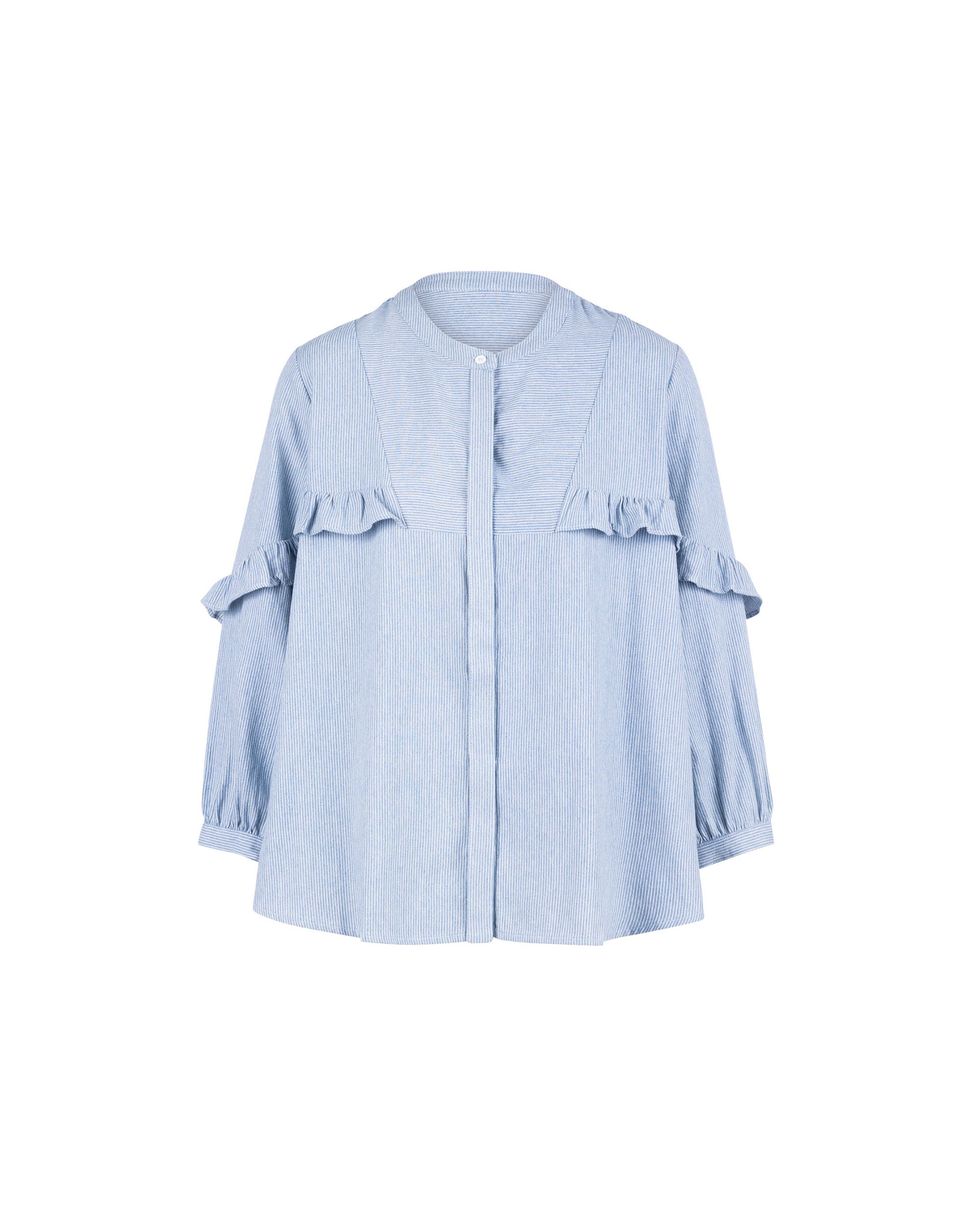 Denim Texture Ruffle Blouse