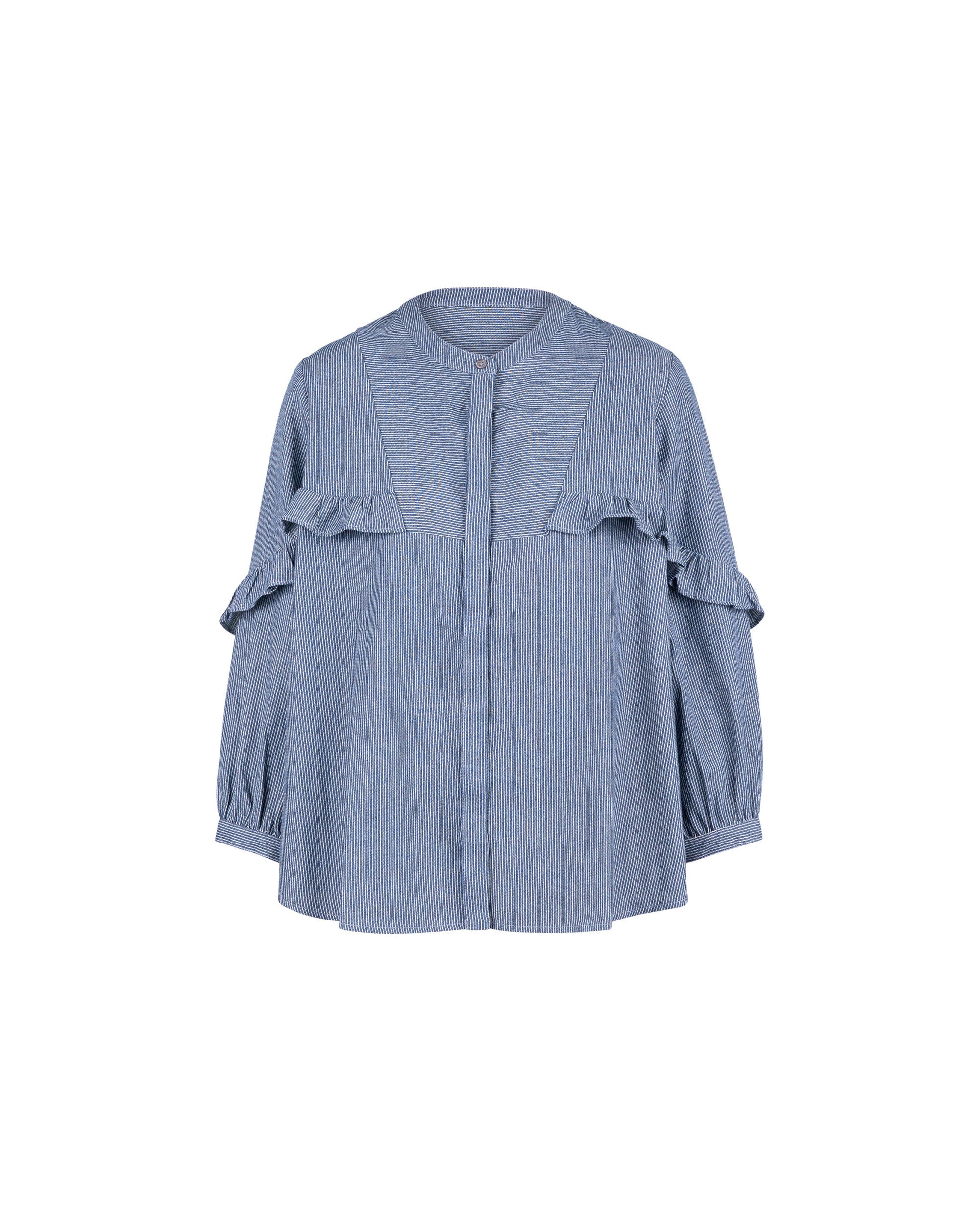 Denim Texture Ruffle Blouse