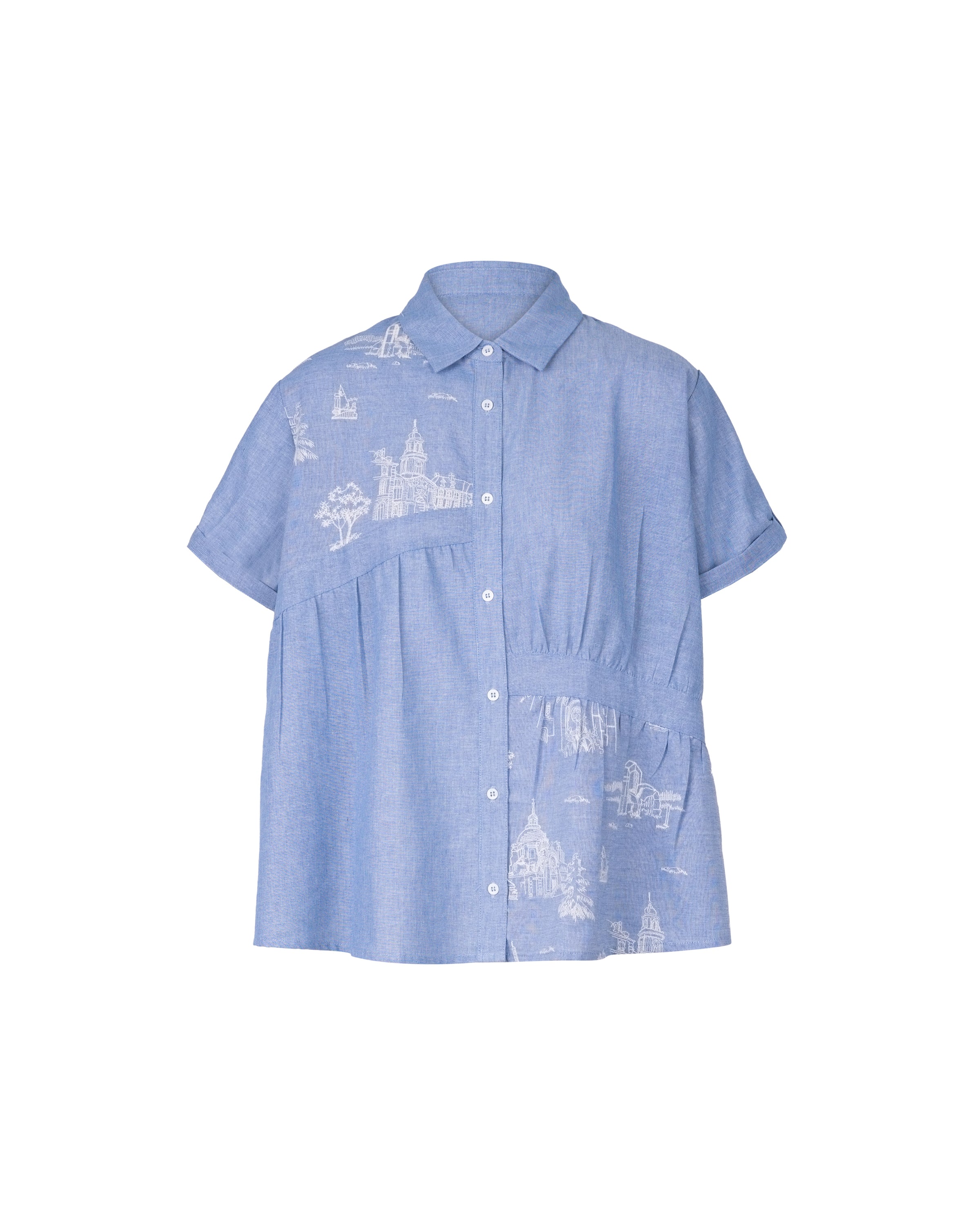 Denim Col Paris Emb Panel Blouse