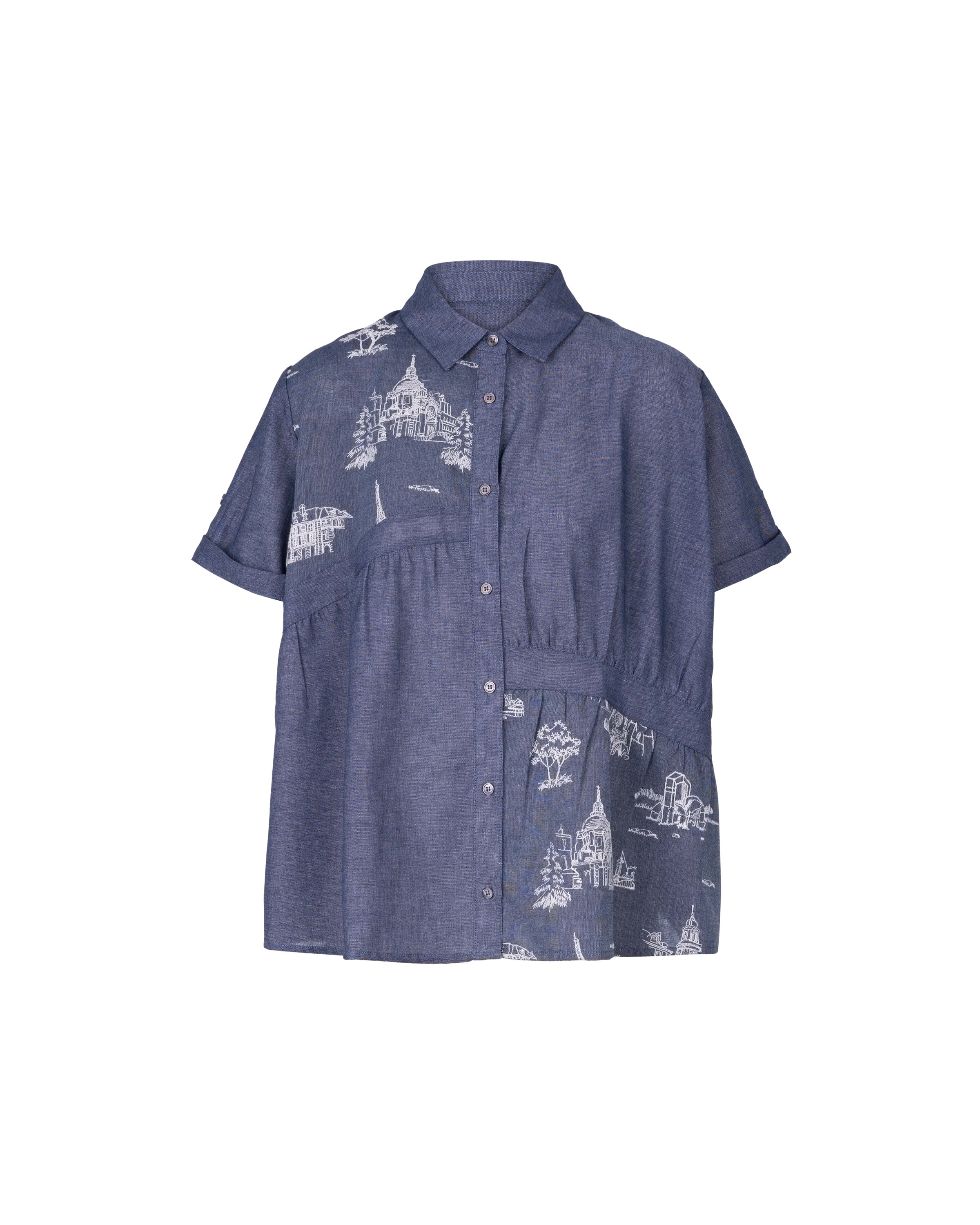 Denim Col Paris Emb Panel Blouse