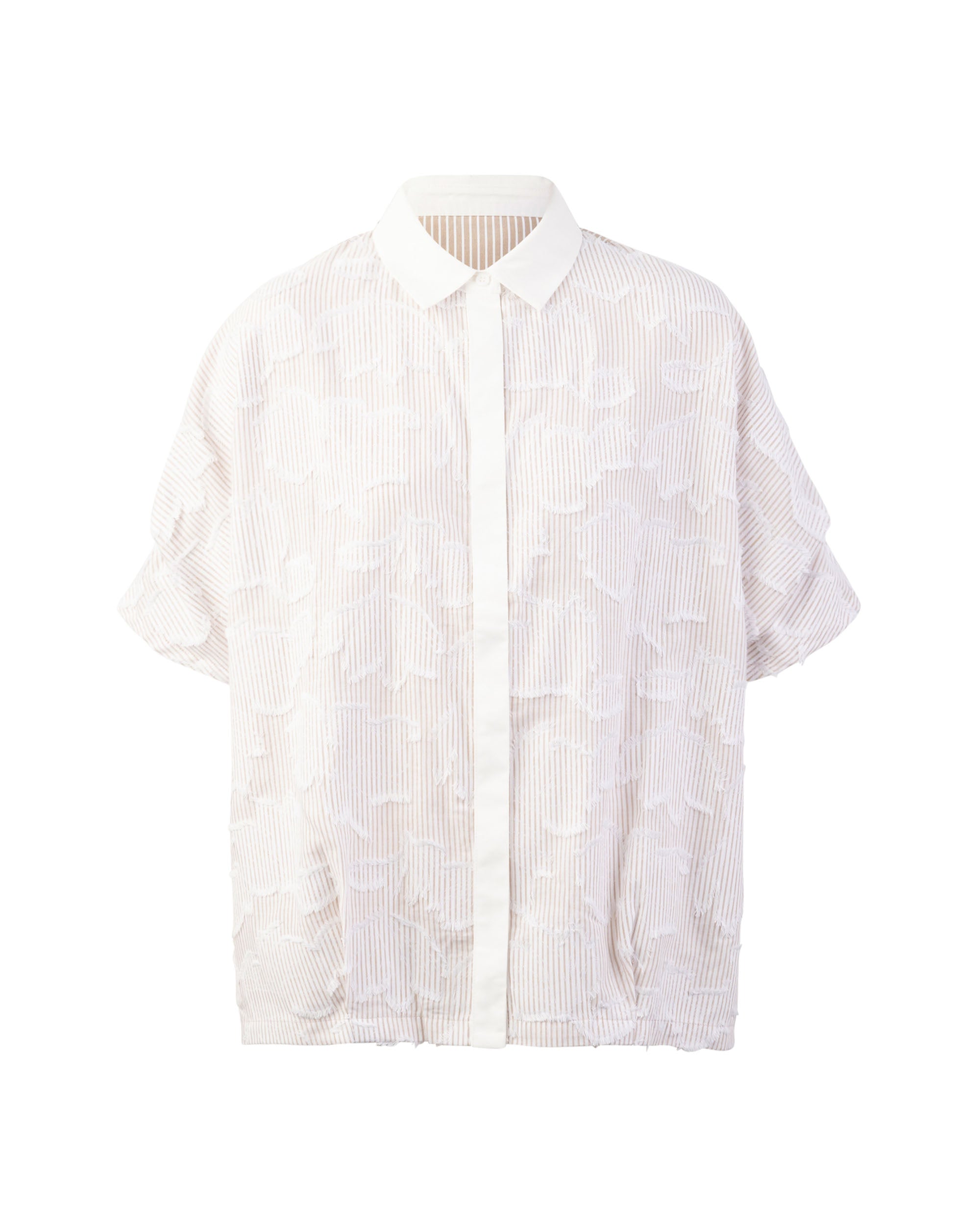 Jacq &amp; Cutwork Folded Sleeve Button Up Blouse