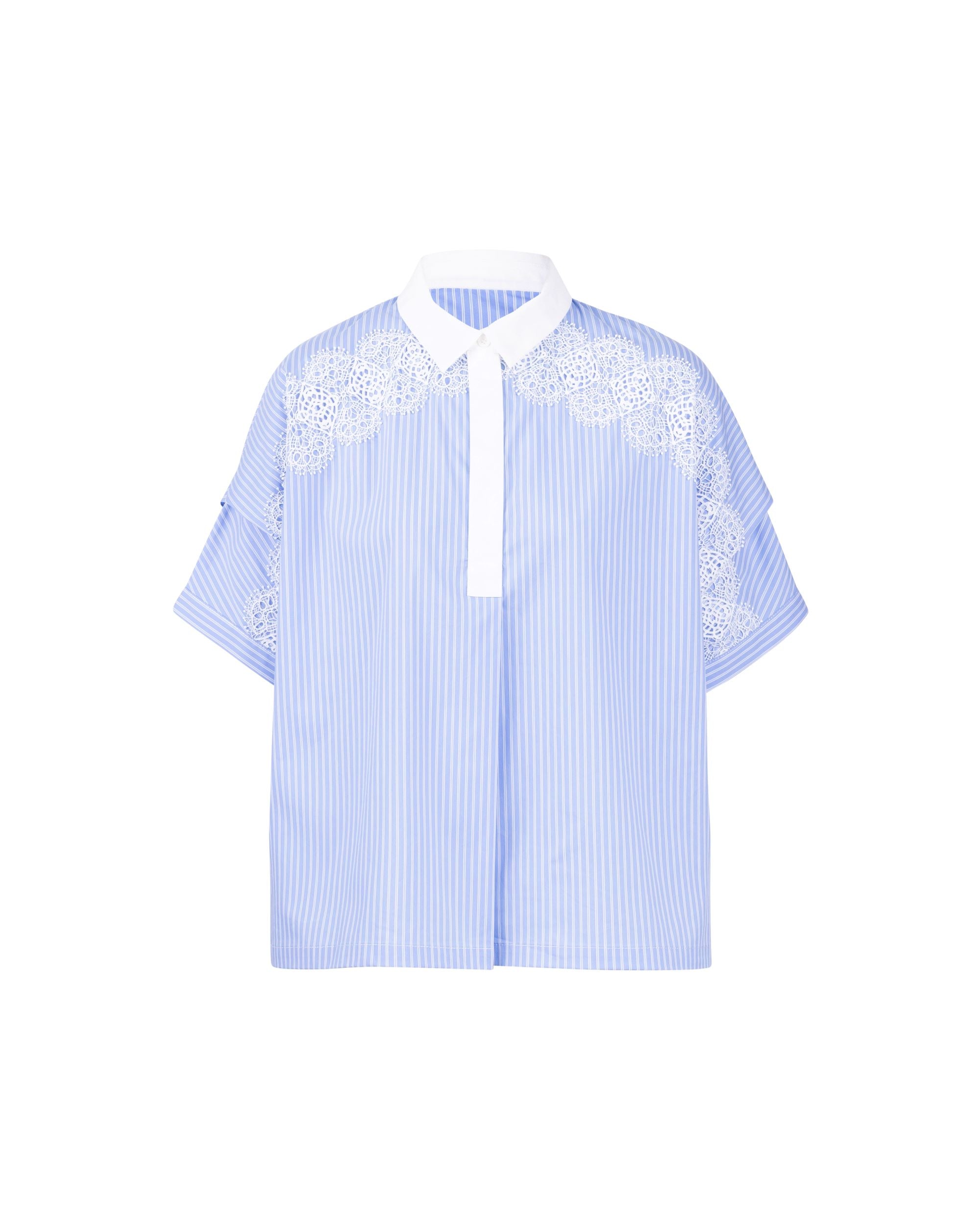 Lace Trim Shoulder Poplin Blouse