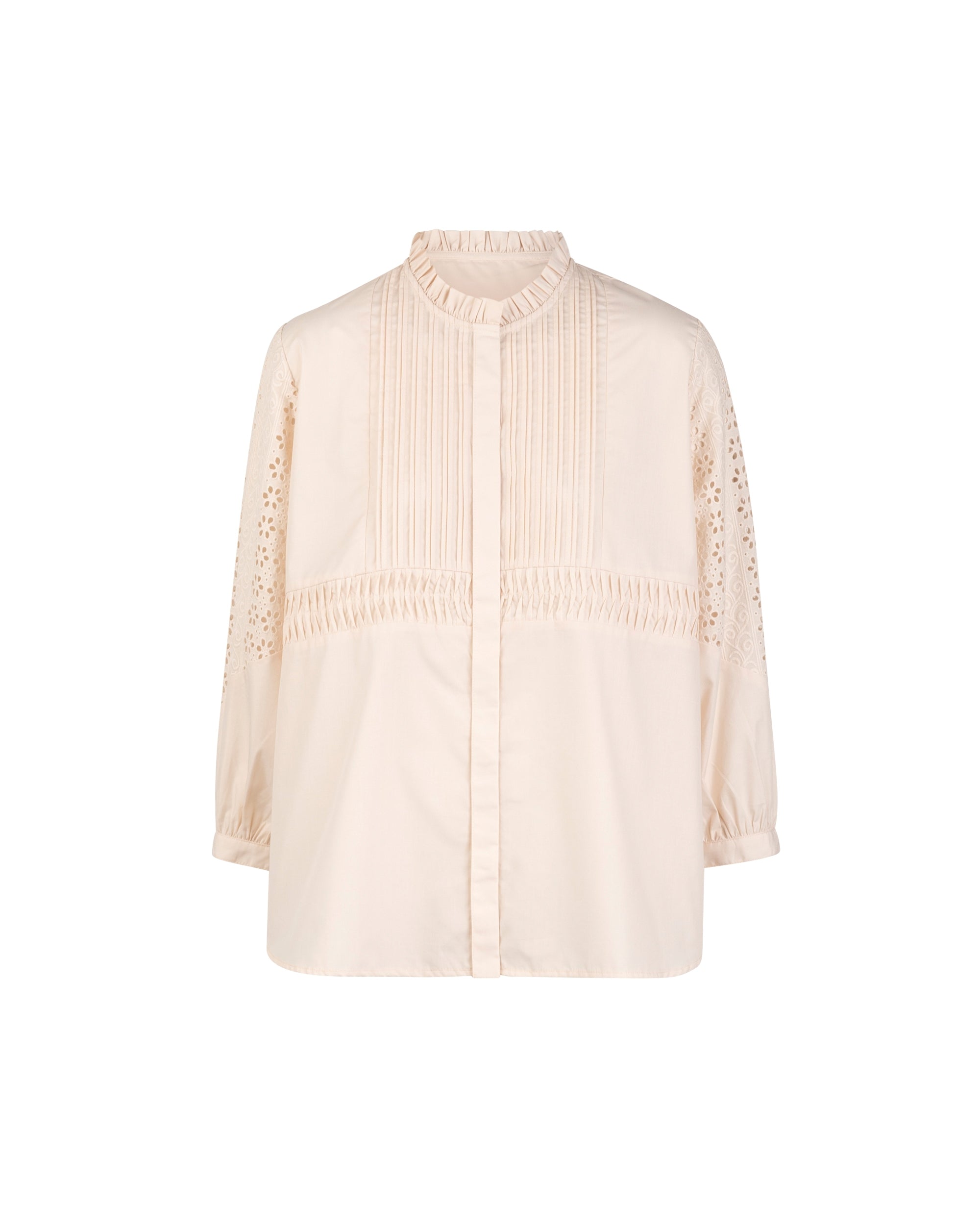 Cutwork Lace Pintuck Button Up Blouse