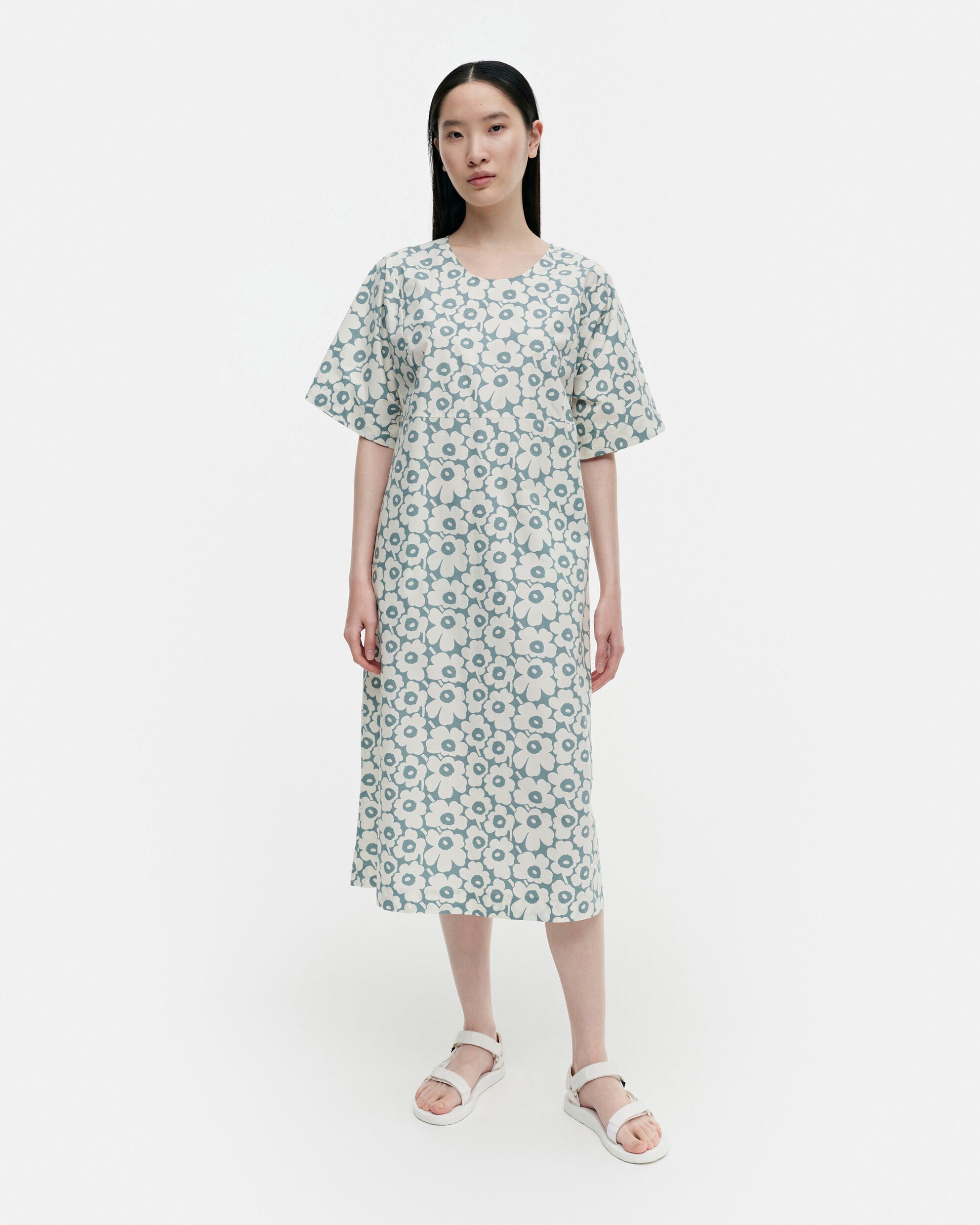 Asia Unikko Gravyyri Cotton Poplin Short Sleeve Dress