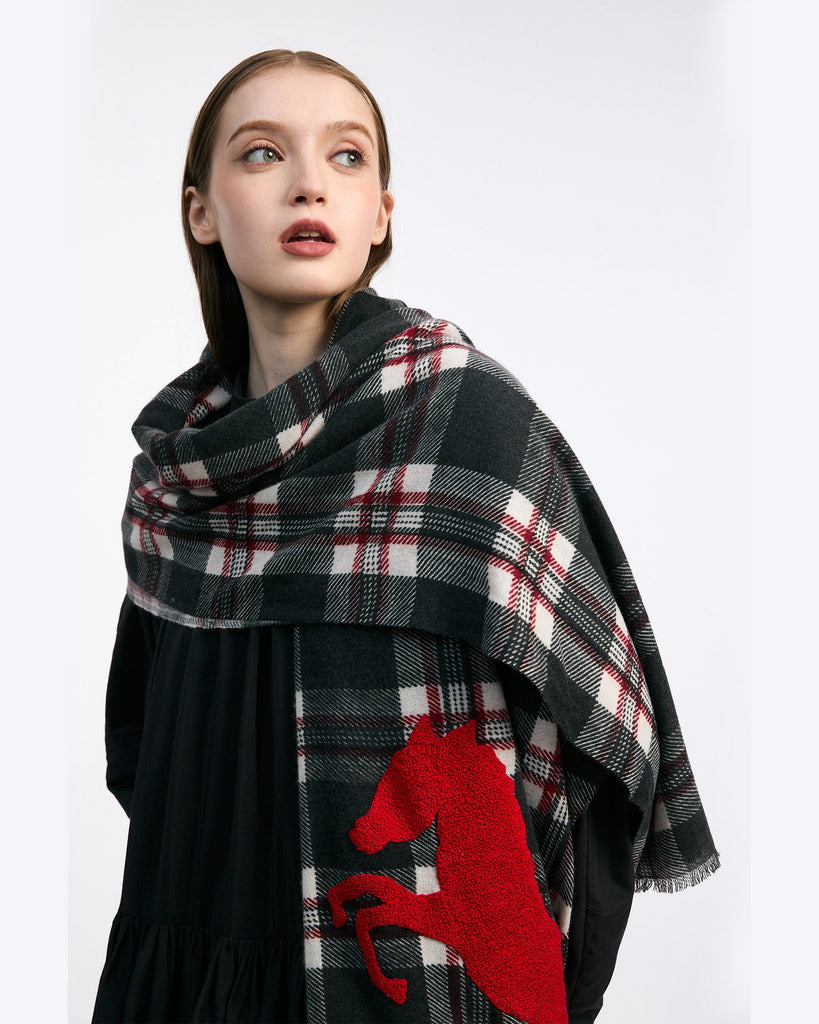CITRUS Bouckle Horse On Tartan Checks Scarf