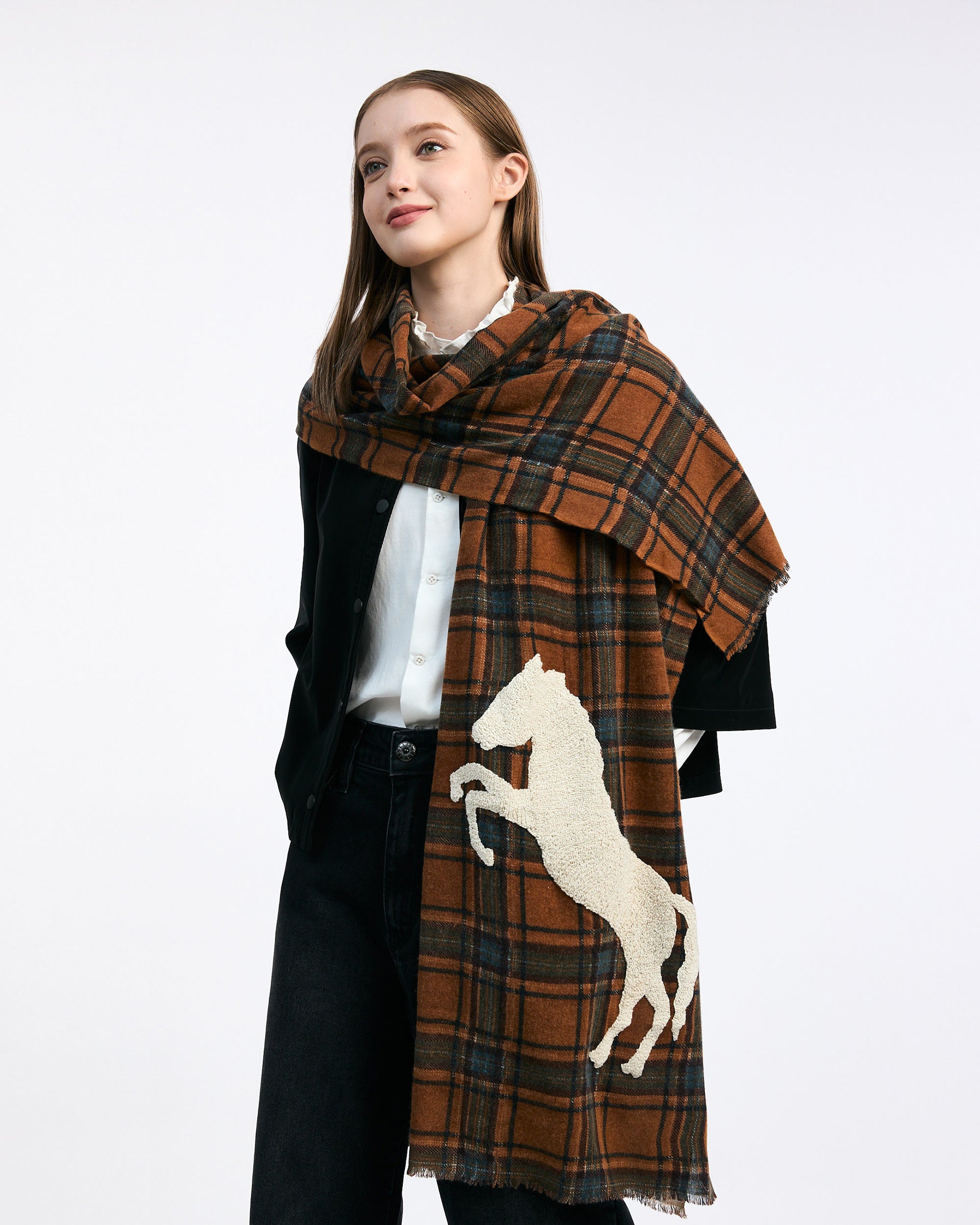 CITRUS Bouckle Horse On Tartan Checks Scarf