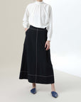 MIHOKO SAITO Contrast Stitch Cotton Linen Skirt