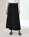 MIHOKO SAITO Contrast Stitch Cotton Linen Skirt