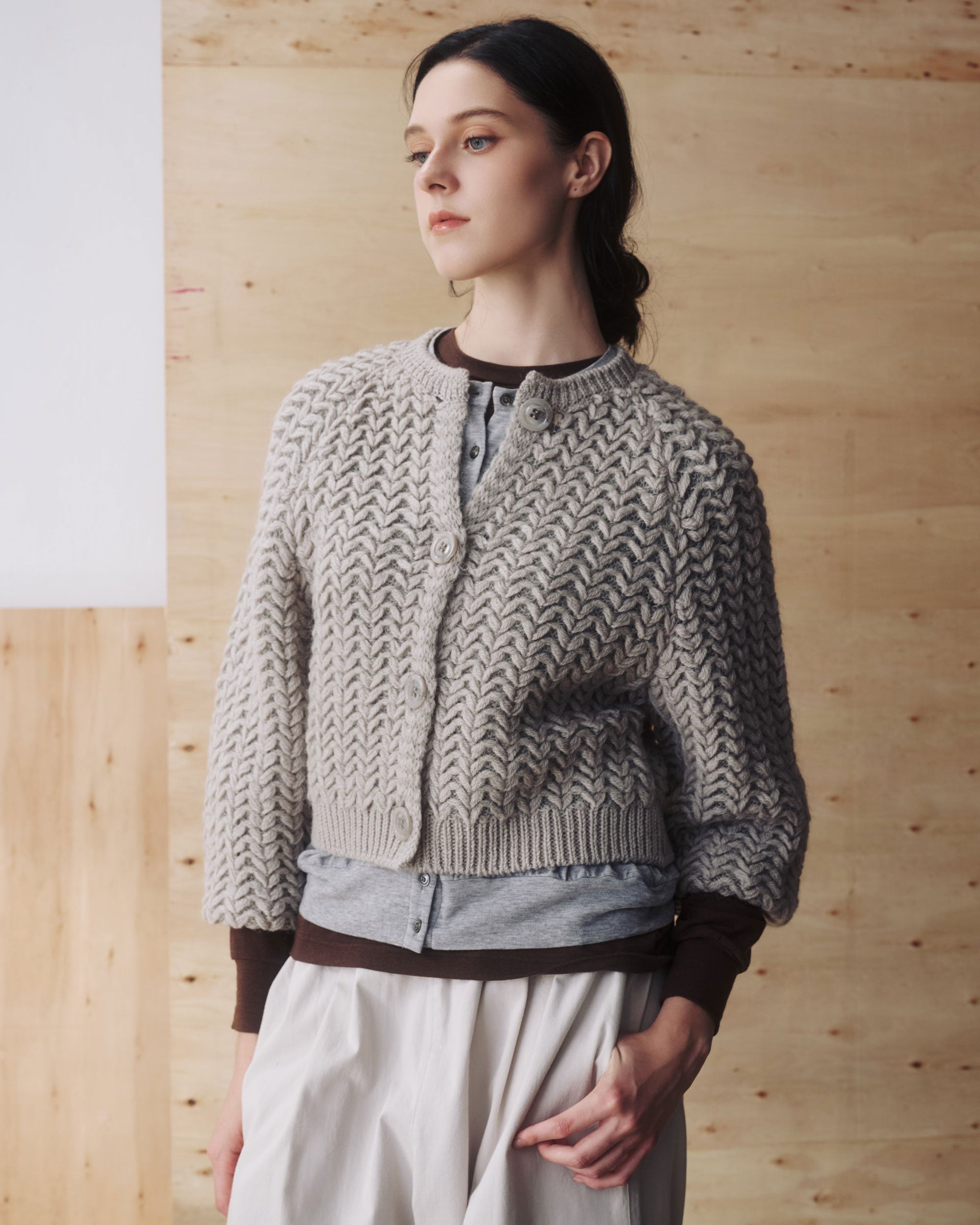 MIHOKO SAITO Herringbone Sled Cardigan