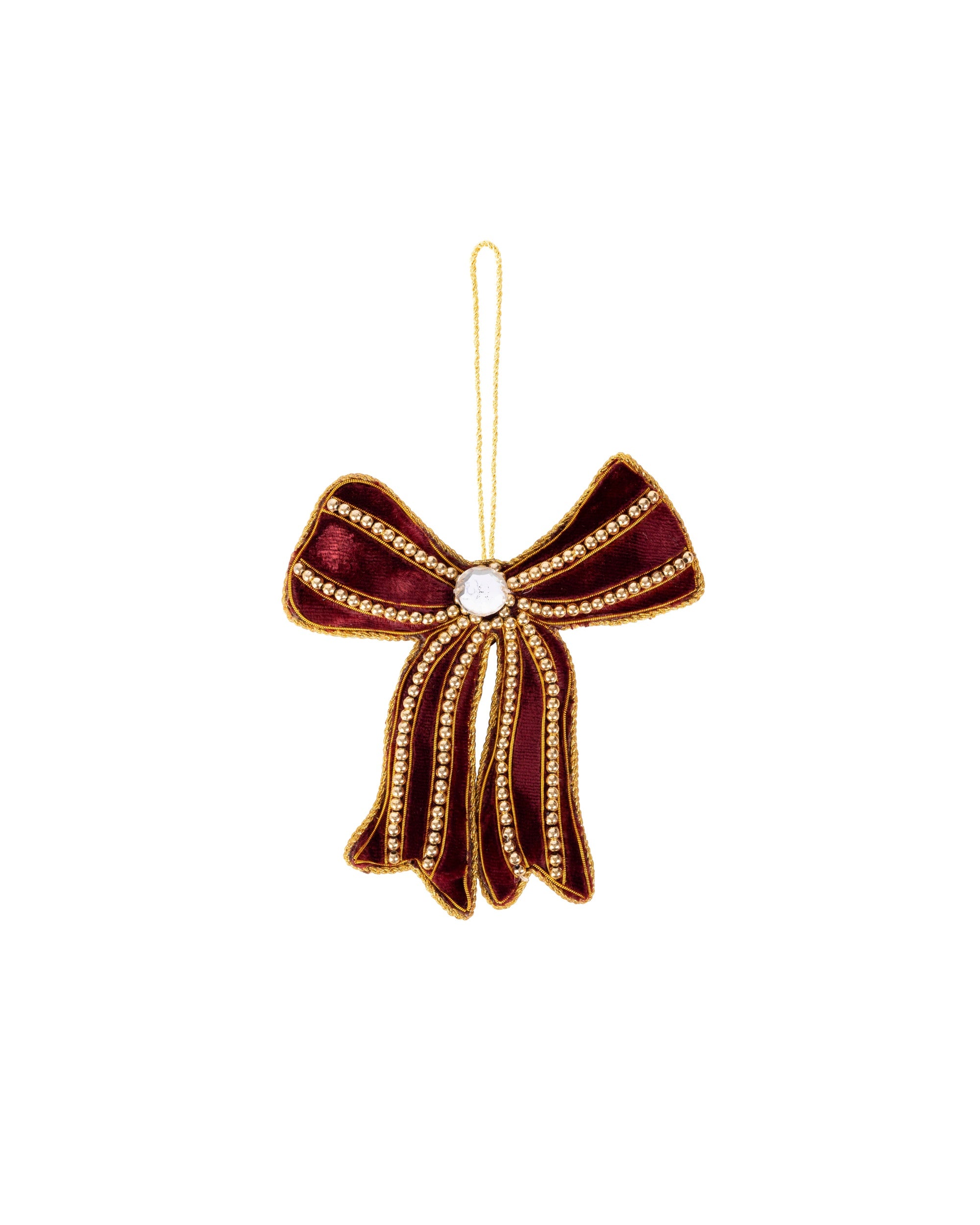 VARSHA JARIWALA Maroon Bow With Golden Beads Ornament