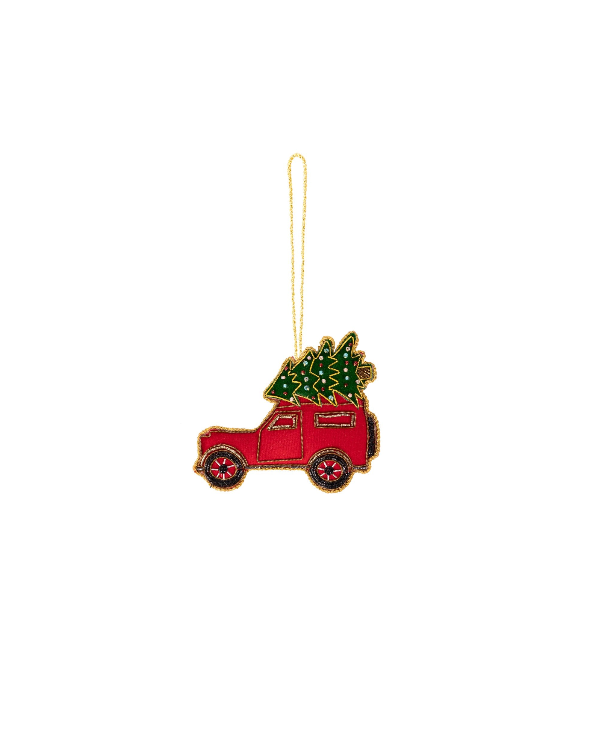 VARSHA JARIWALA Red Jeep With Tree Ornament