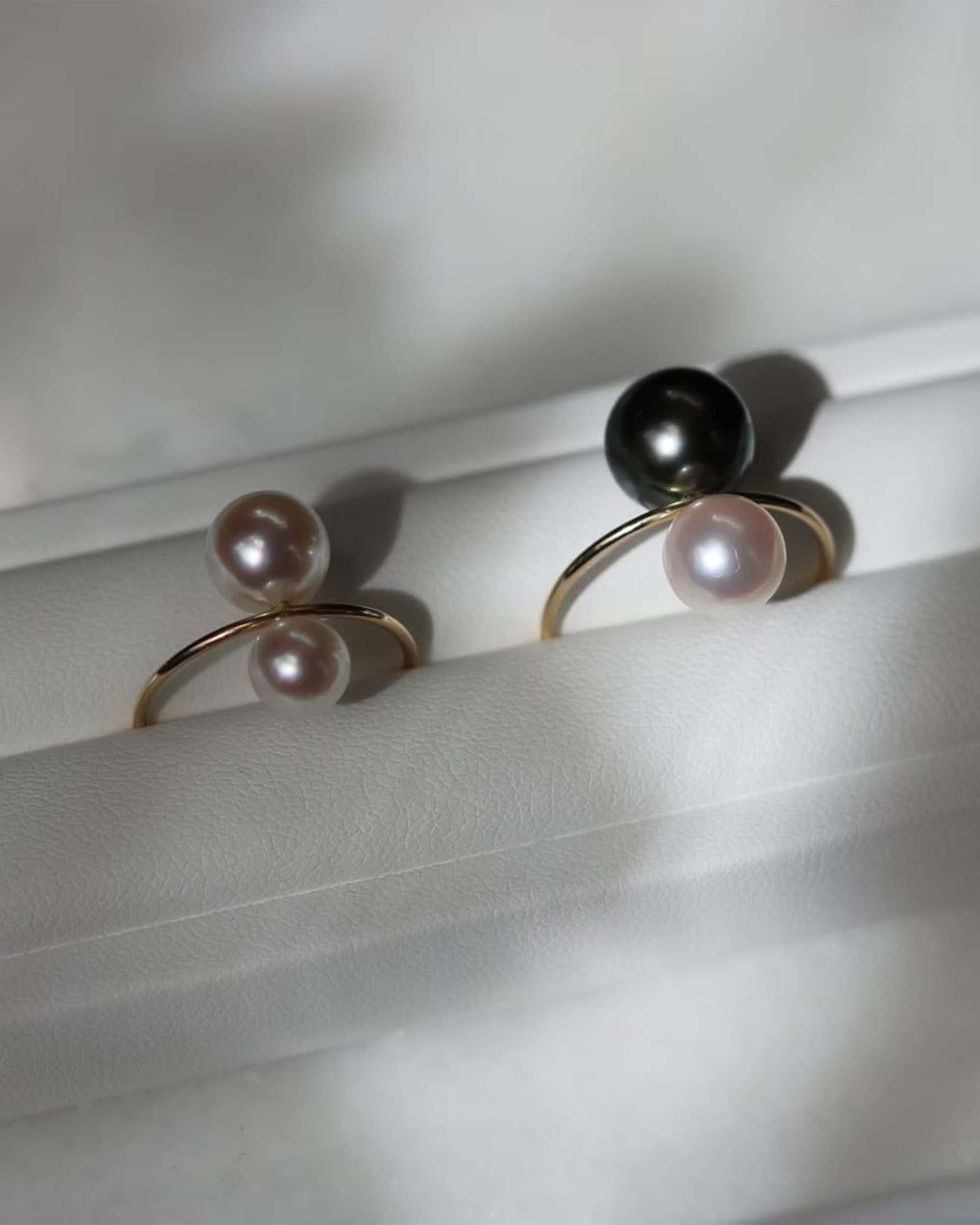 NEUF Akoya Double Pearl Vertical Ring