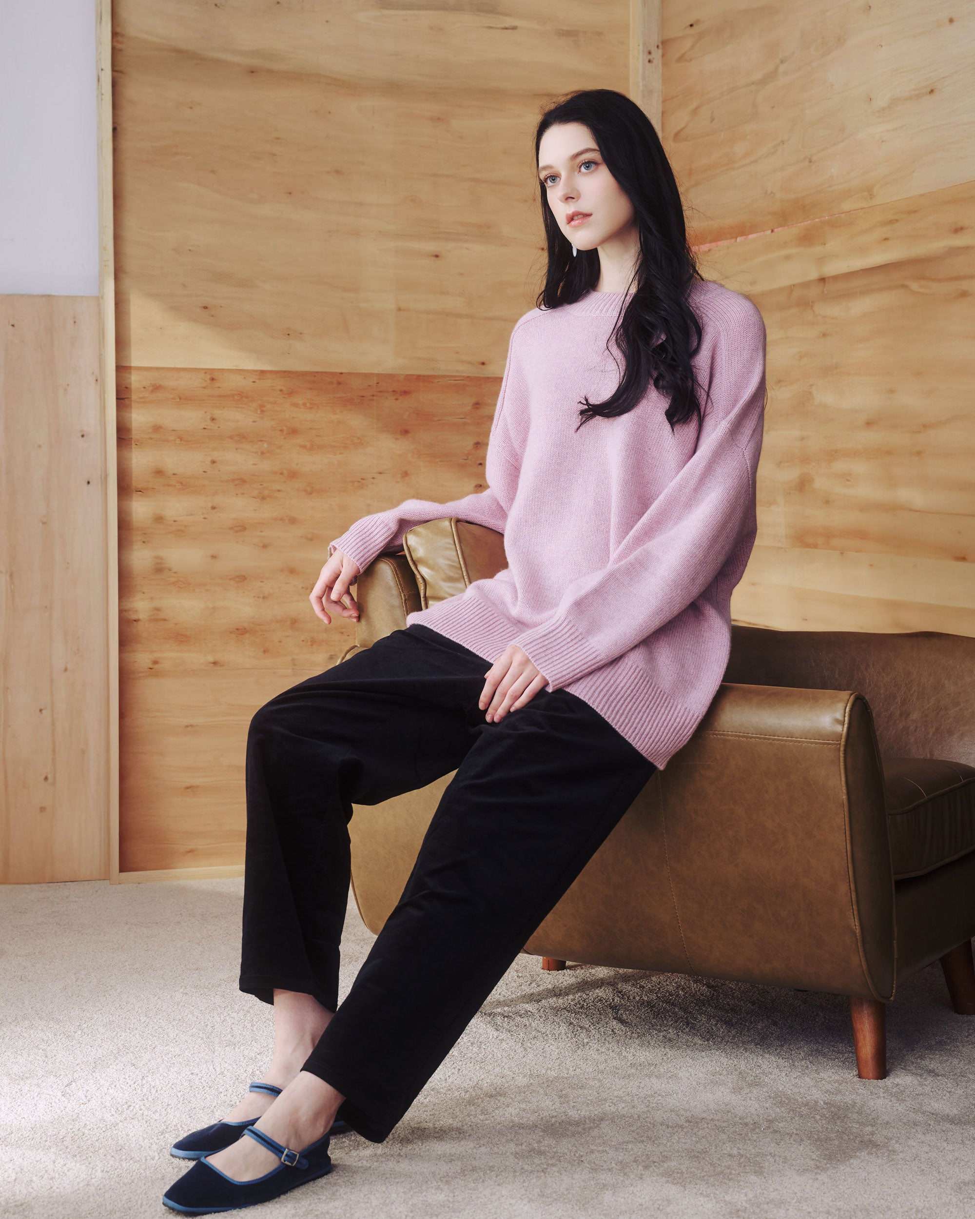 NORAH SUE 100% Cashmere Low Gauge Long Sleeve Top