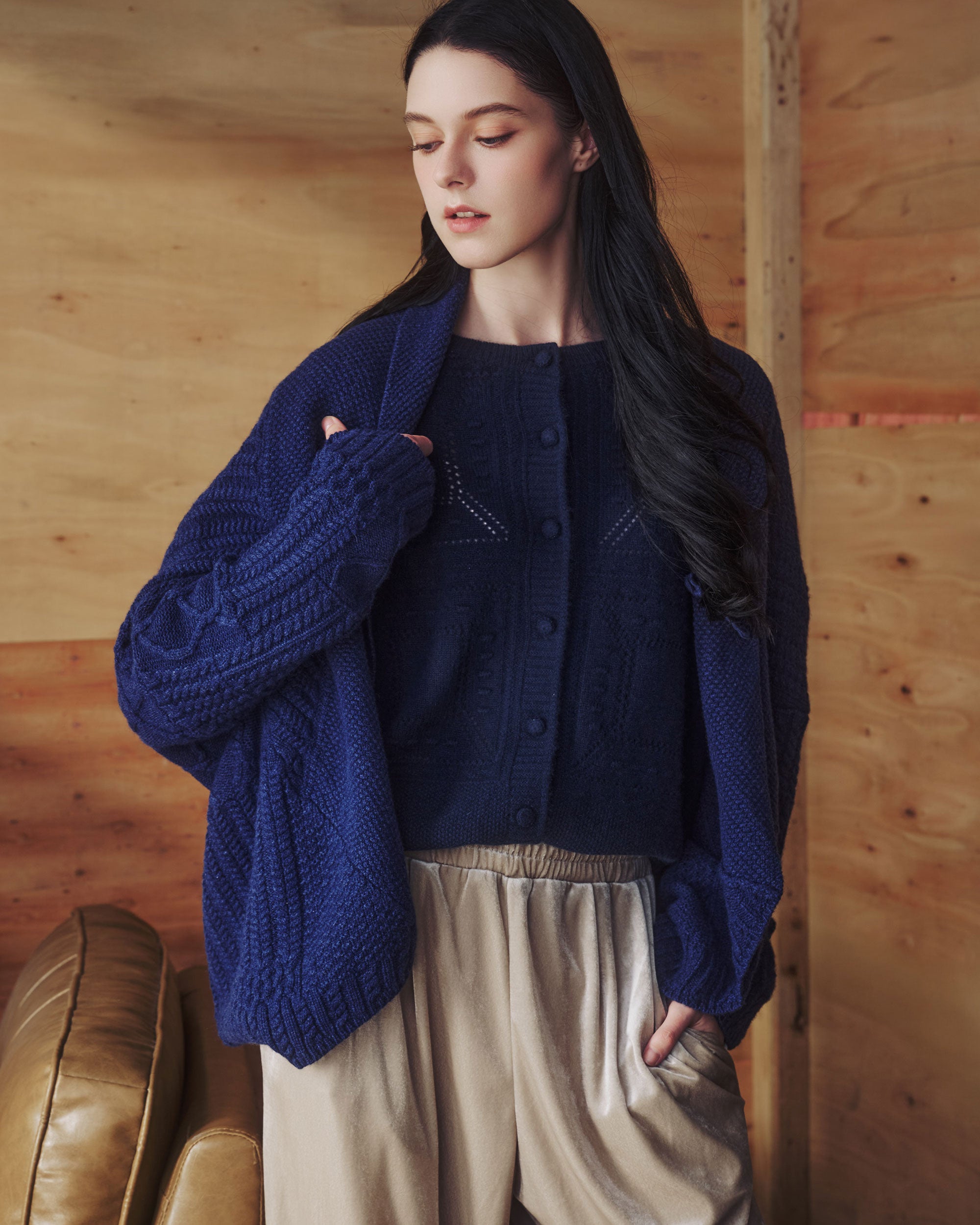 NORAH SUE NORAH SUE Cashmere Mix Cable Knit Jacket