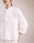 NORAH SUE Organic Cotton Pointelle Short Sleeve Pullover