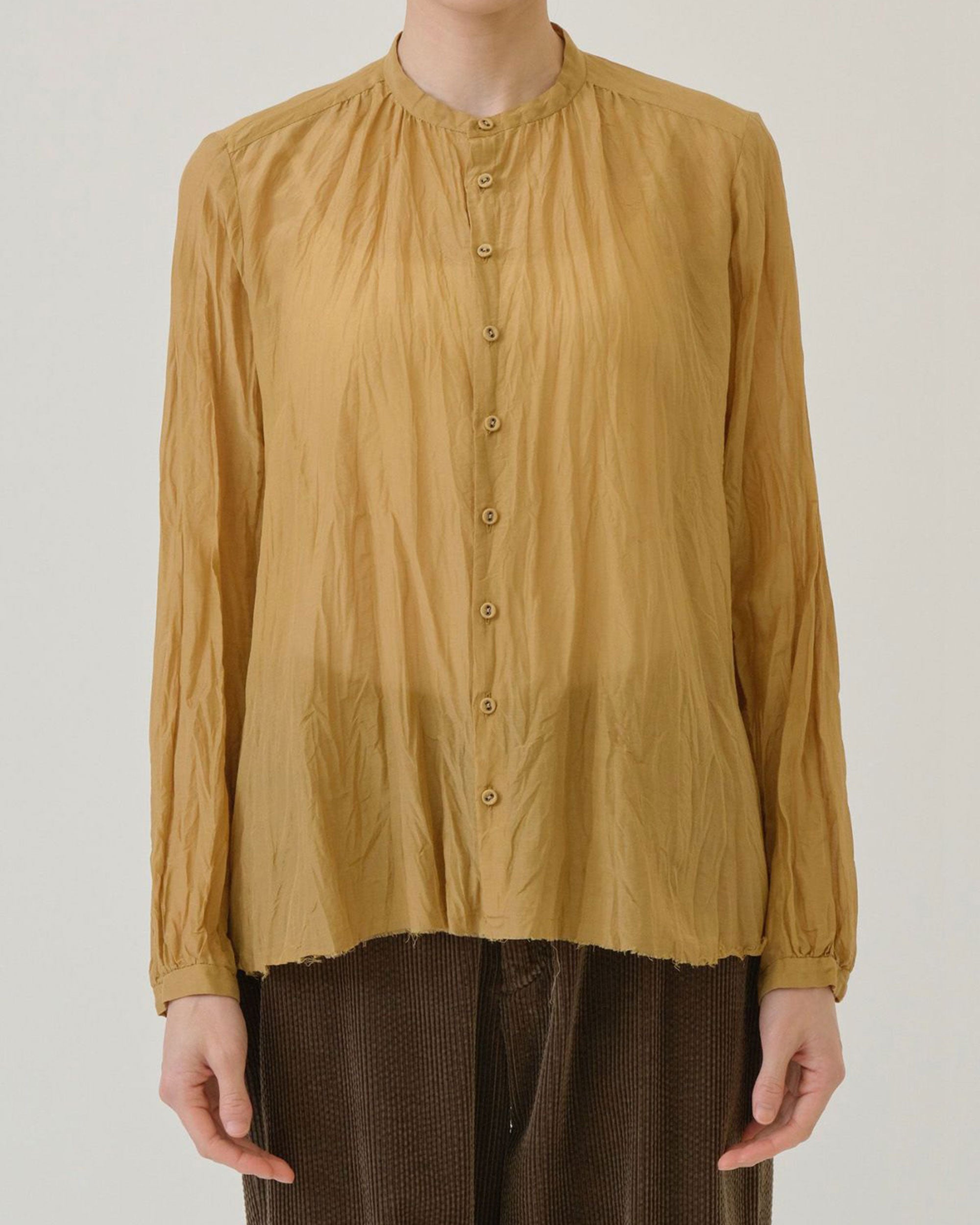 PAS DE CALAIS Botanical Dye Cotton Silk Lawn Stand Collar Blouse