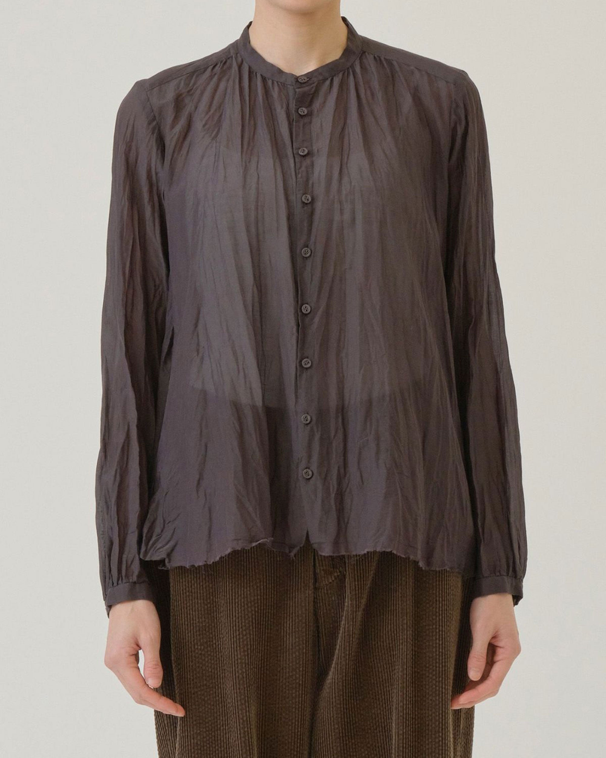 PAS DE CALAIS Botanical Dye Cotton Silk Lawn Stand Collar Blouse
